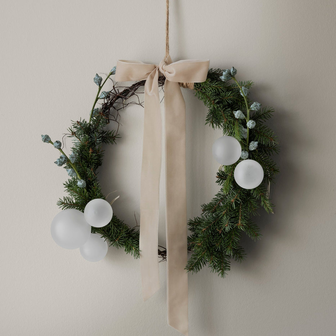 Holiday wreath with handmade glass ornaments from blomus