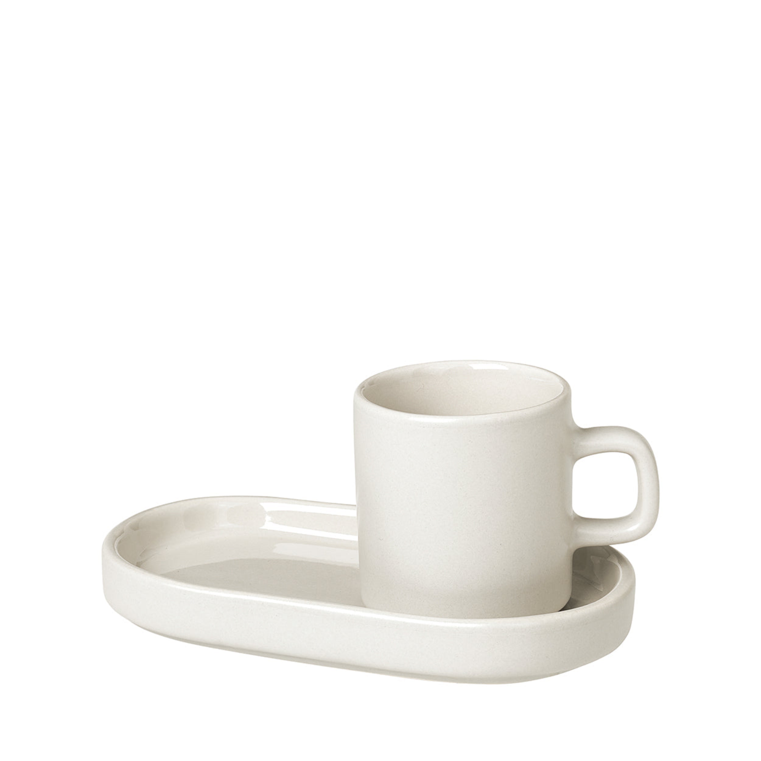 blomus PILAR Modern Stoneware Espresso Cups with Oval Trays - Dishware Demitasse and Snack Dish Set of 2