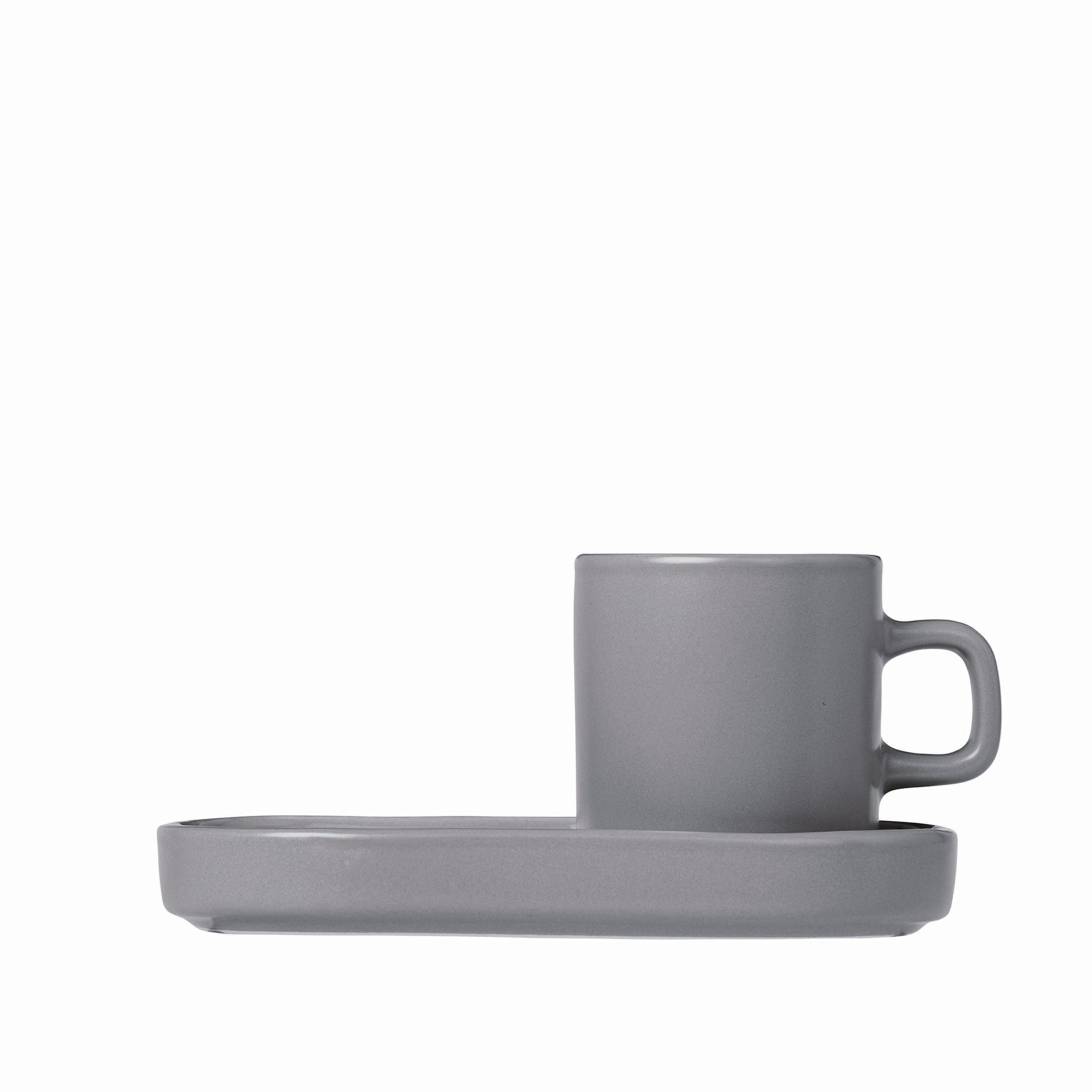 Espresso Cups with Trays - PILAR Gray Side View
