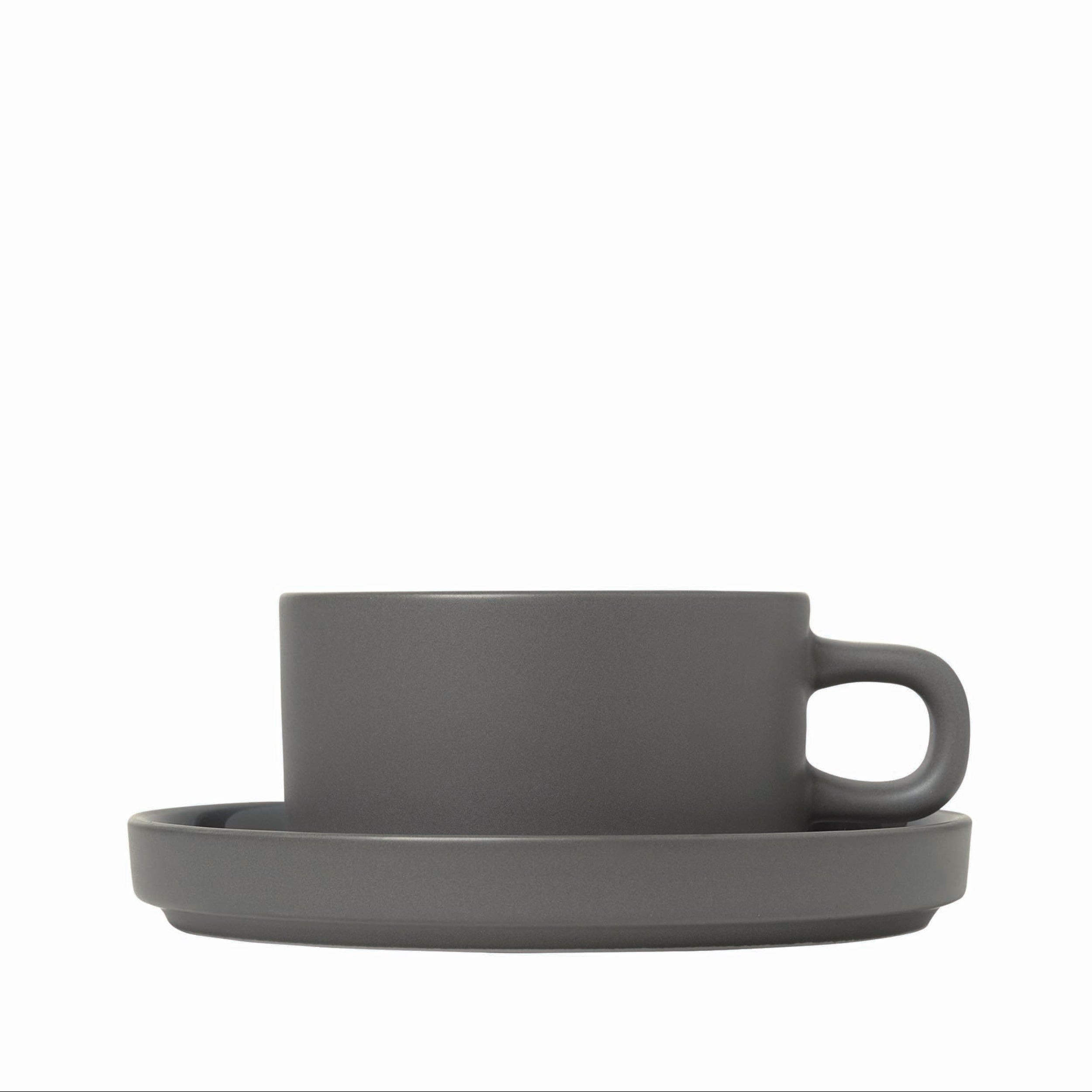 blomus PILAR Modern Stoneware Tea Cups with Saucers - Dishware Tea Service Set of 2