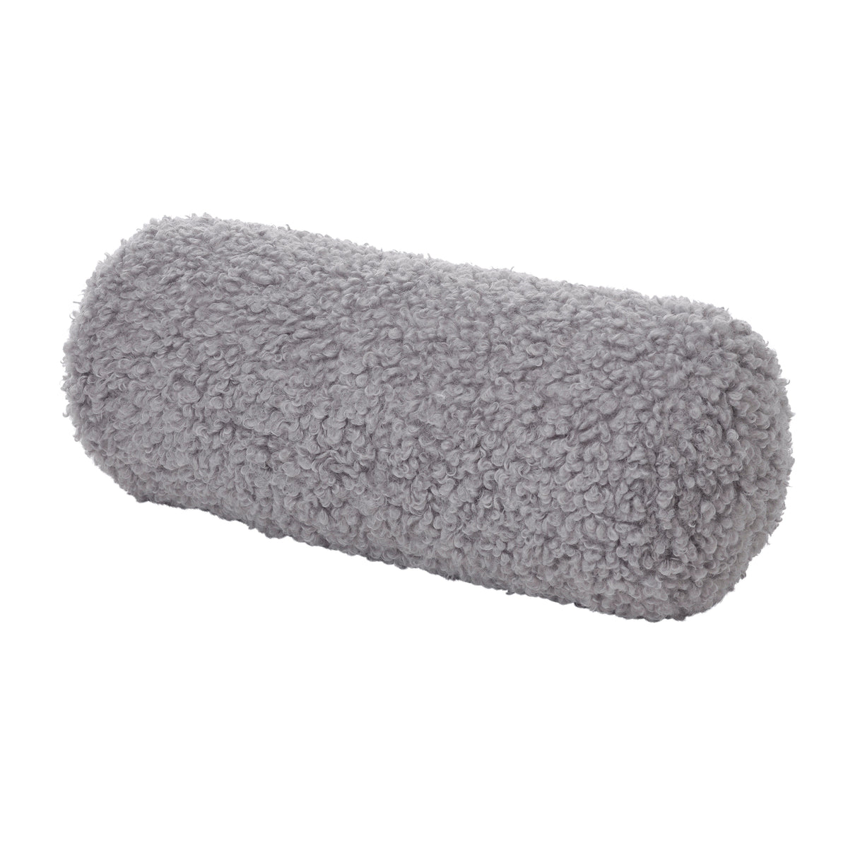 TEDDY Round Bolster Accent Pillow - Soft Throw Pillow for Sofa, Bed & Reading Nook in Sharkskin Grey on white background