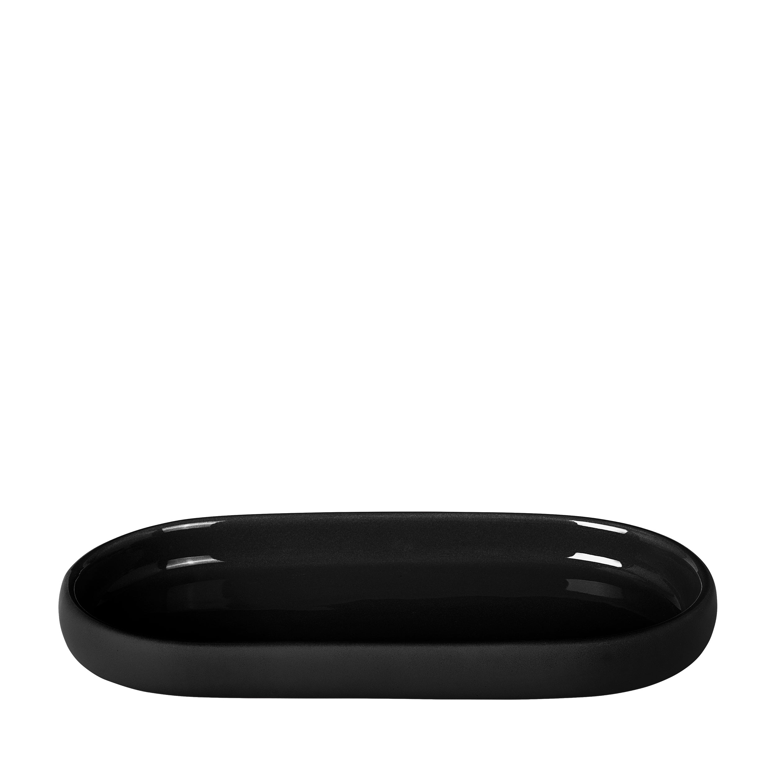 blomus SONO Modern Bathroom Countertop Oval Tray Organizer - Ceramic Soft Touch Black