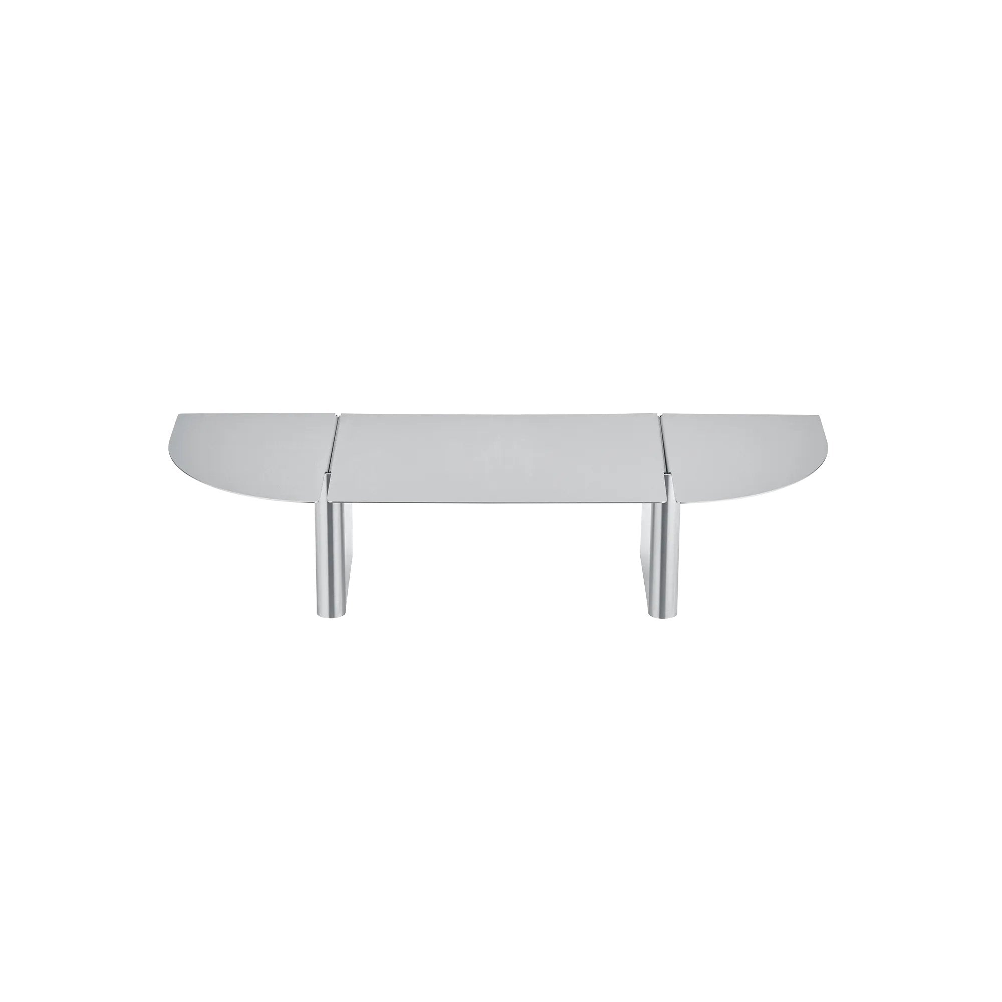 67205 Modern shelf with a stainless oval top and supports on a white background