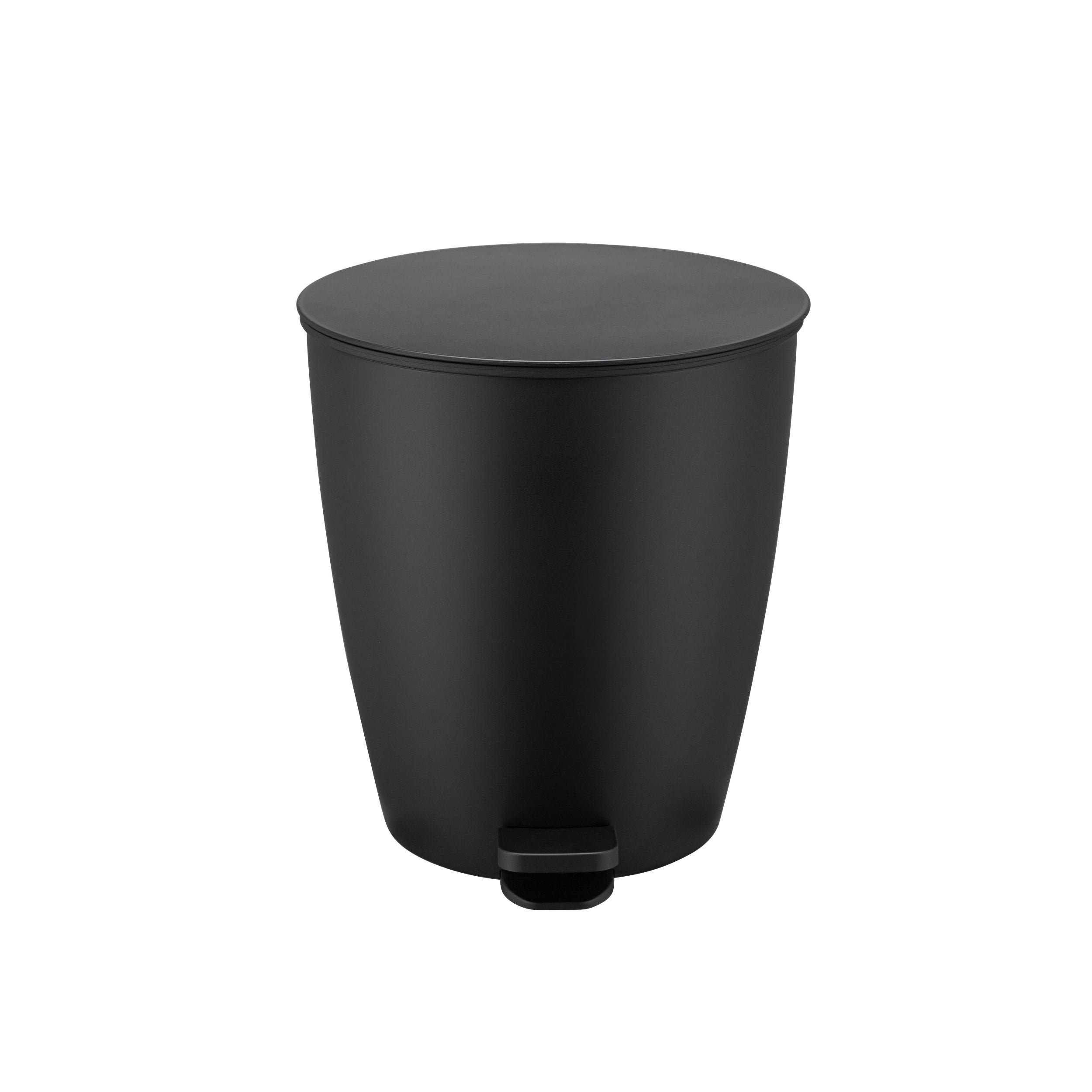 Black trash bin on a white background