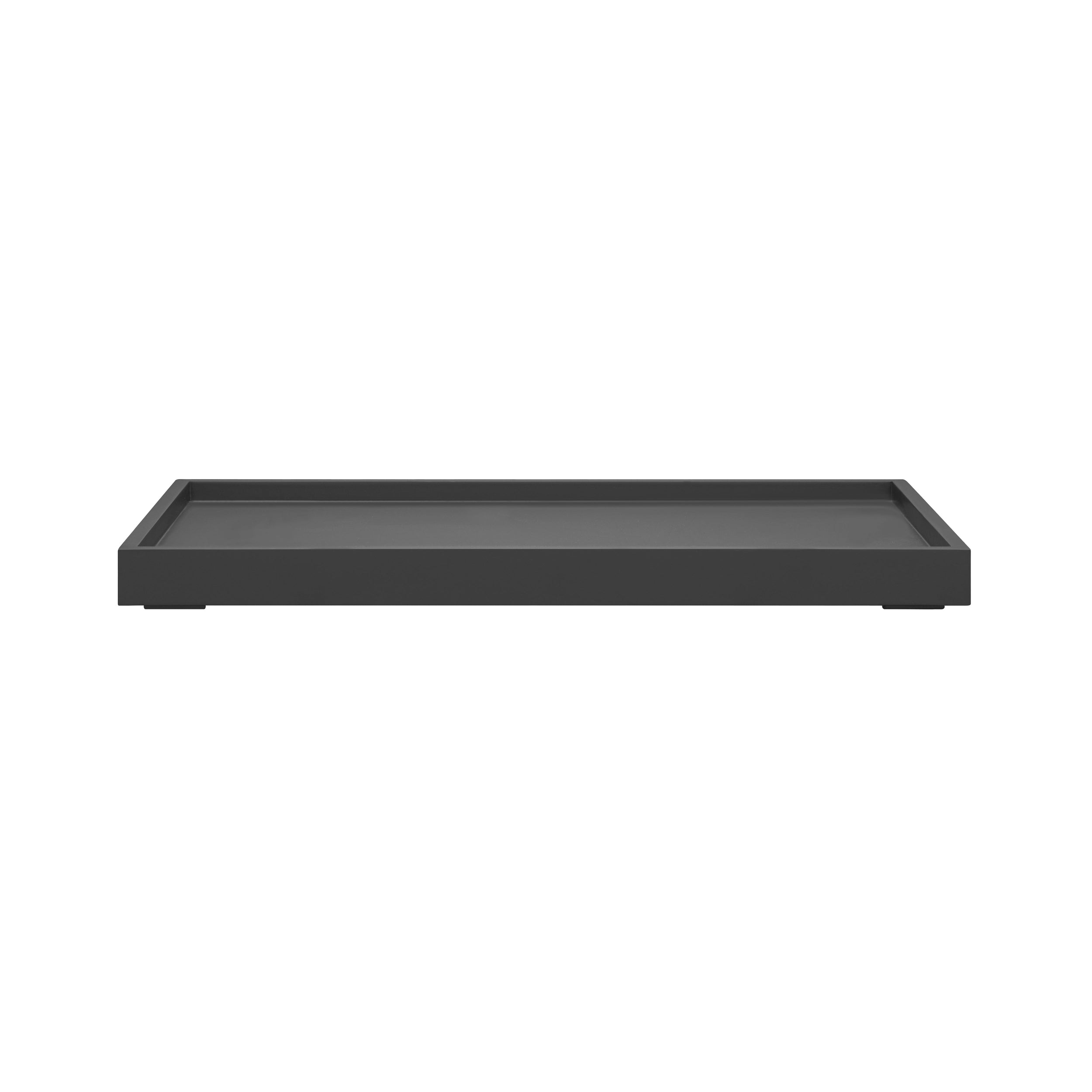 Black rectangular tray on a white background