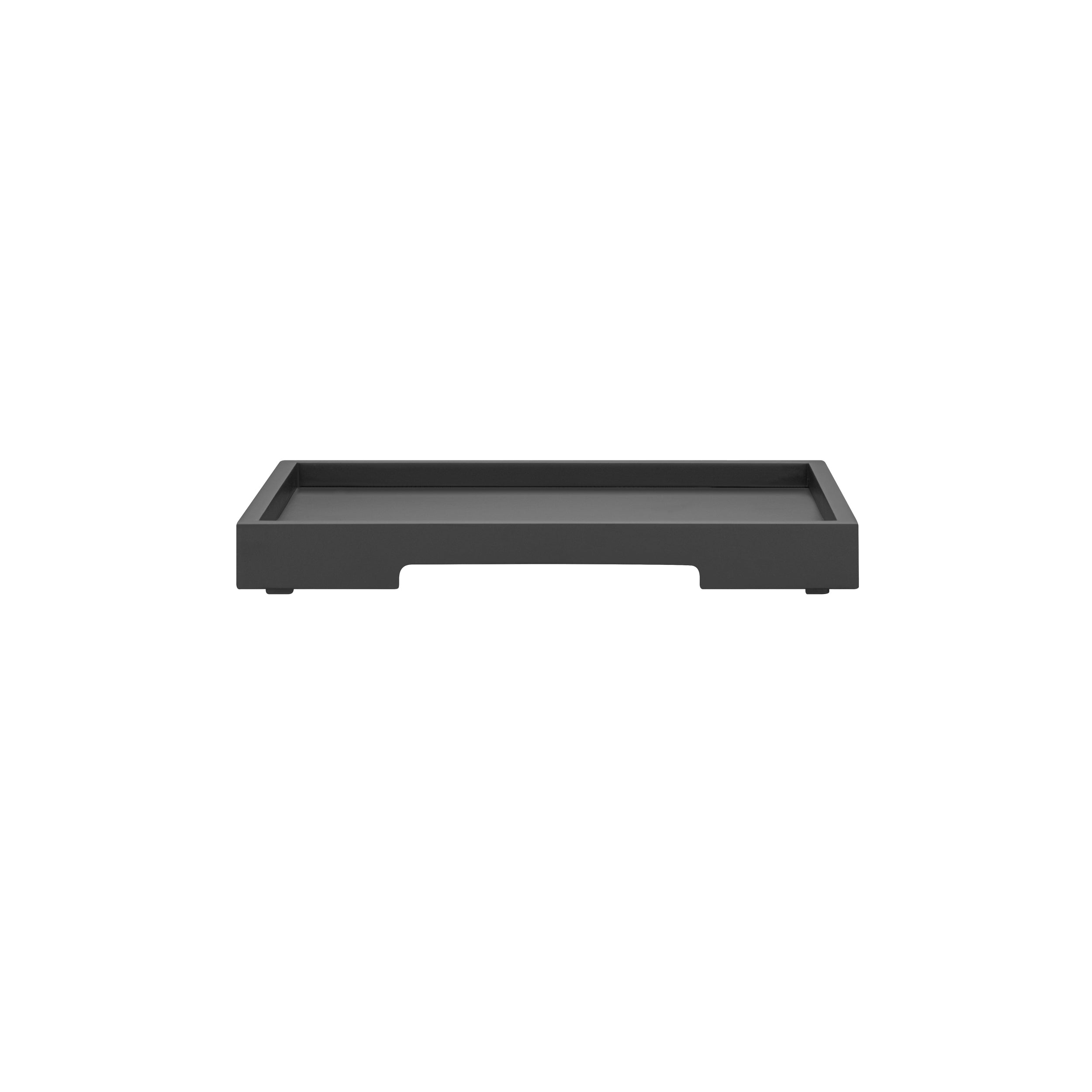 Black rectangular tray on a white background