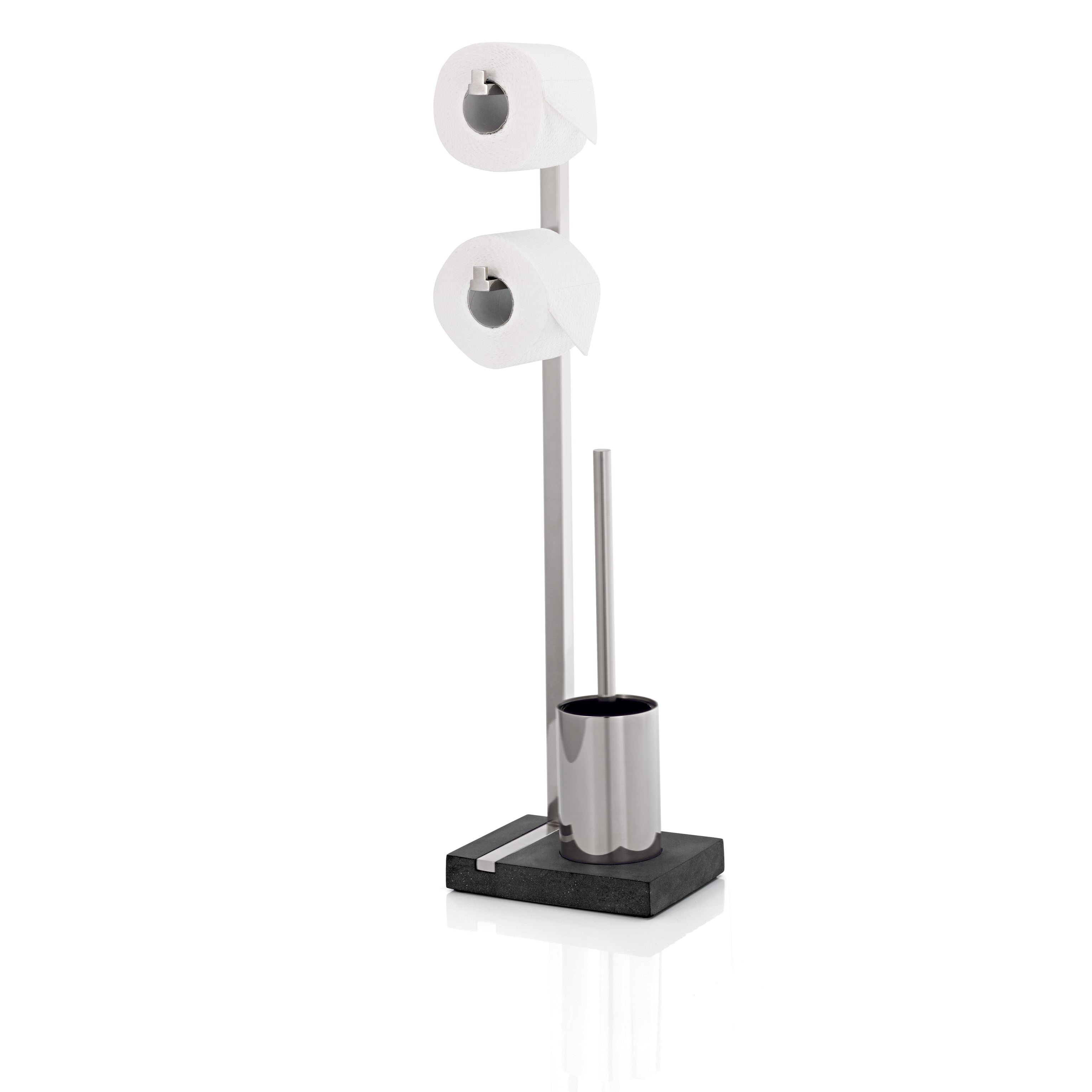 blomus MENOTO Freestanding Multi Roll Toilet Paper Holder with Toilet Brush and Holder - Brushed Stainless