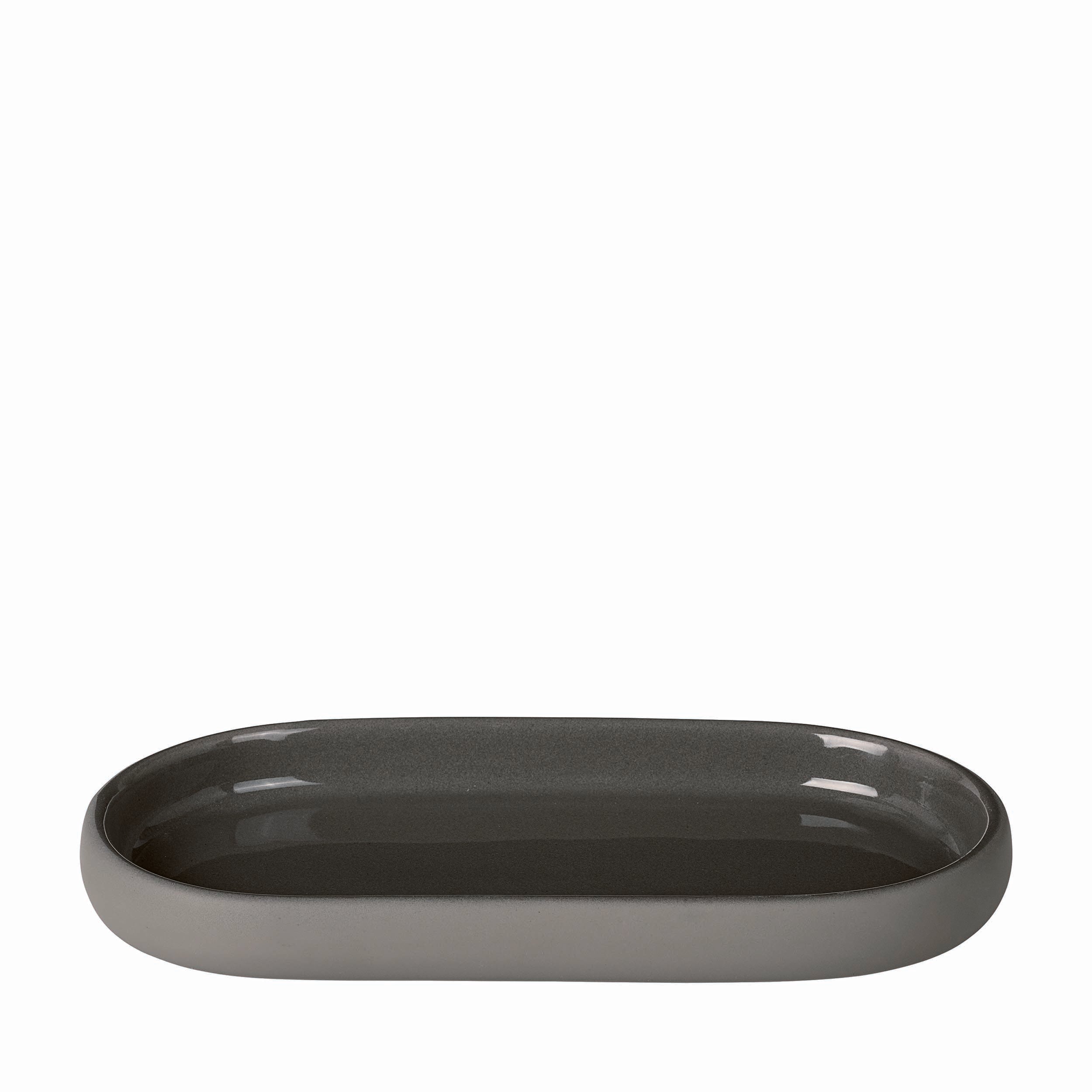 blomus SONO Modern Bathroom Countertop Oval Tray Organizer - Ceramic Soft Touch Satellite