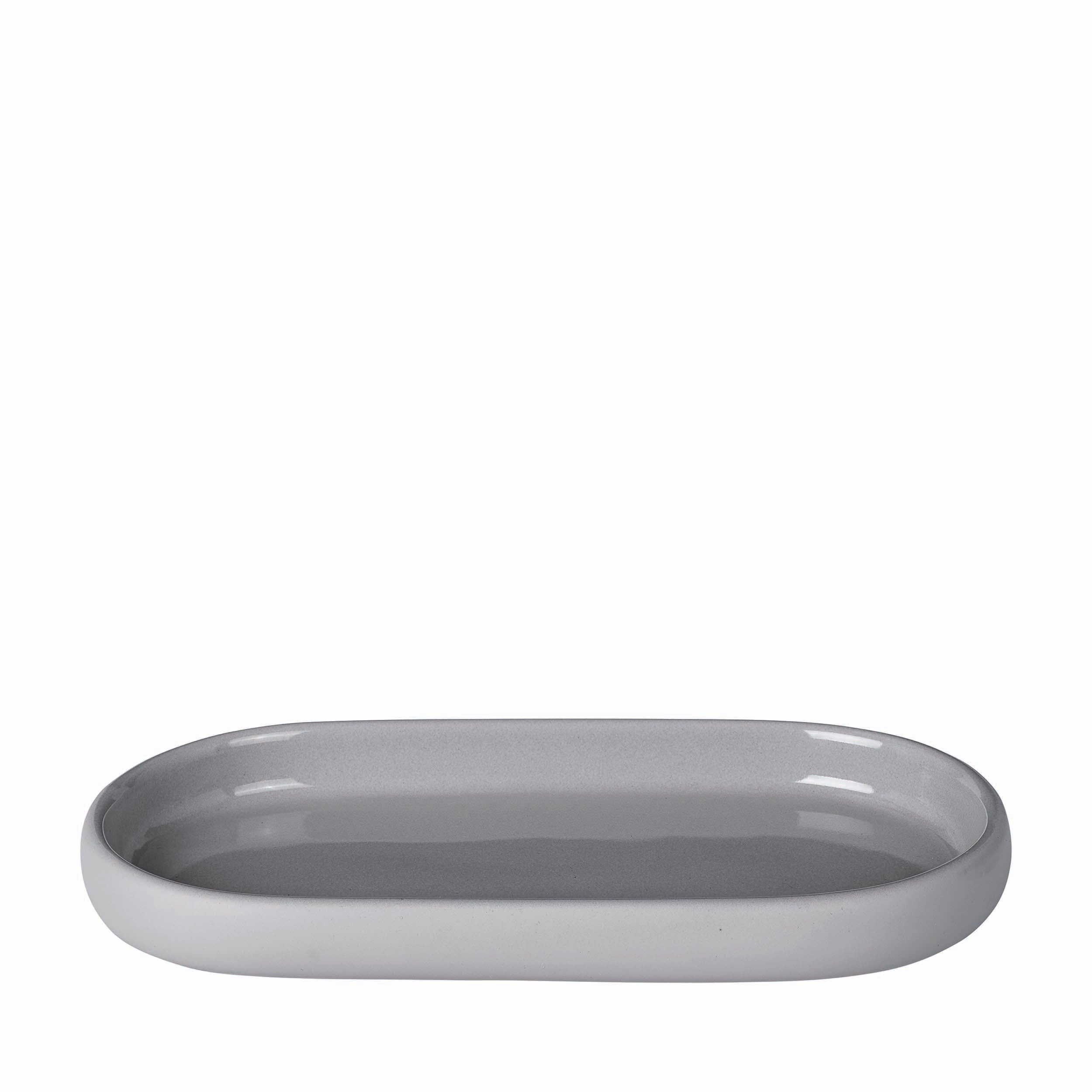 blomus SONO Modern Bathroom Countertop Oval Tray Organizer - Ceramic Soft Touch Microchip