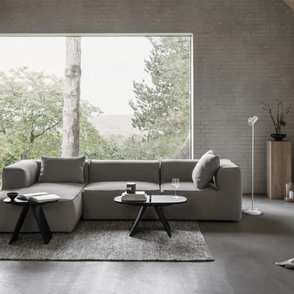modern living room with black solid oak coffee and side table by blomus AVIO collection