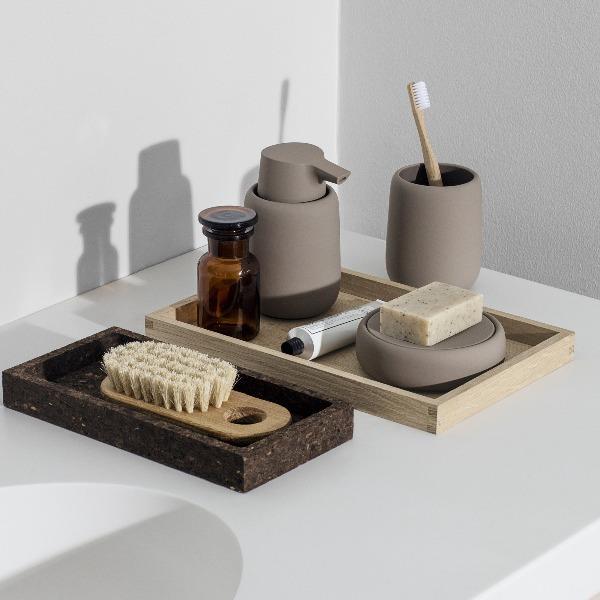 SONO Modern Bathroom Accessory Set - Limited Color Release - Ceramic Soft Touch Soap Dispenser, Tumbler & Tray Organizer