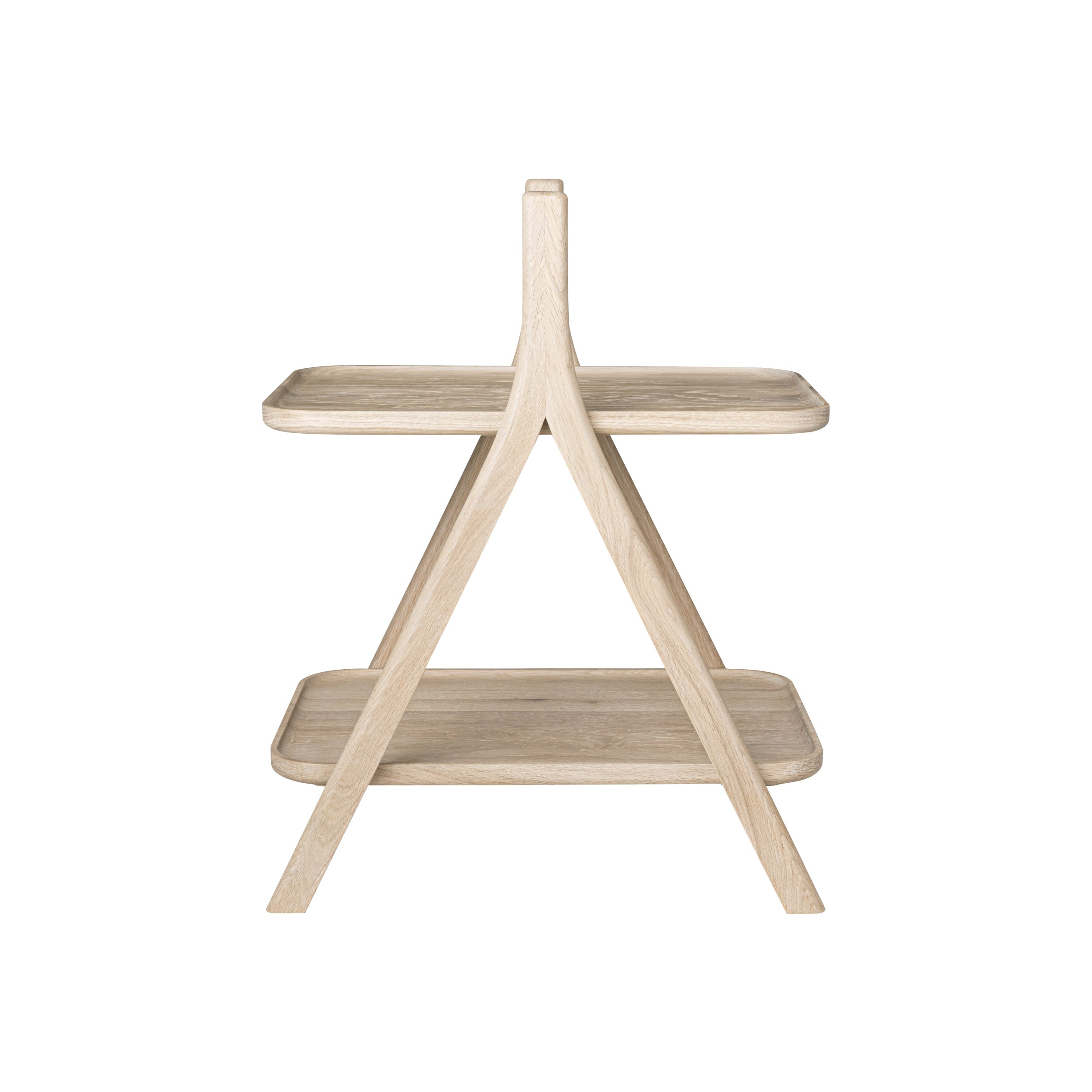 Wooden side table with a minimalist design on a white background