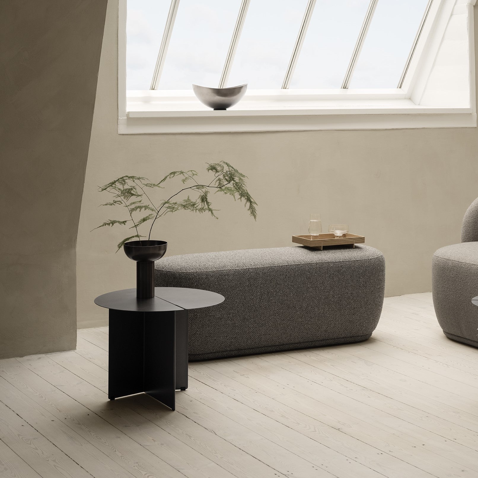 Burnt Metal MIYABI vase in sleek Scandinavian style sitting area