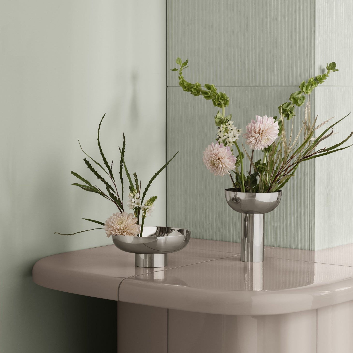 Japanese inspired MIYABI vases with polished metallic finish