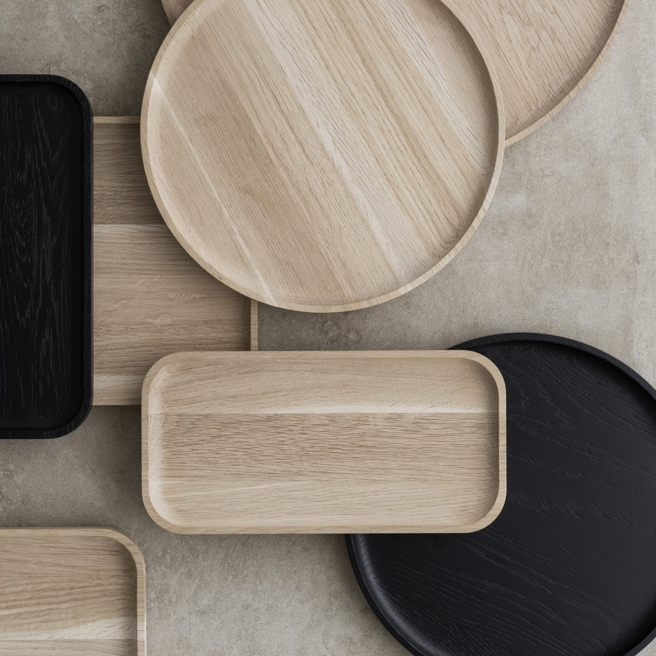 OKU decorative oak trays in different chapes and sizes