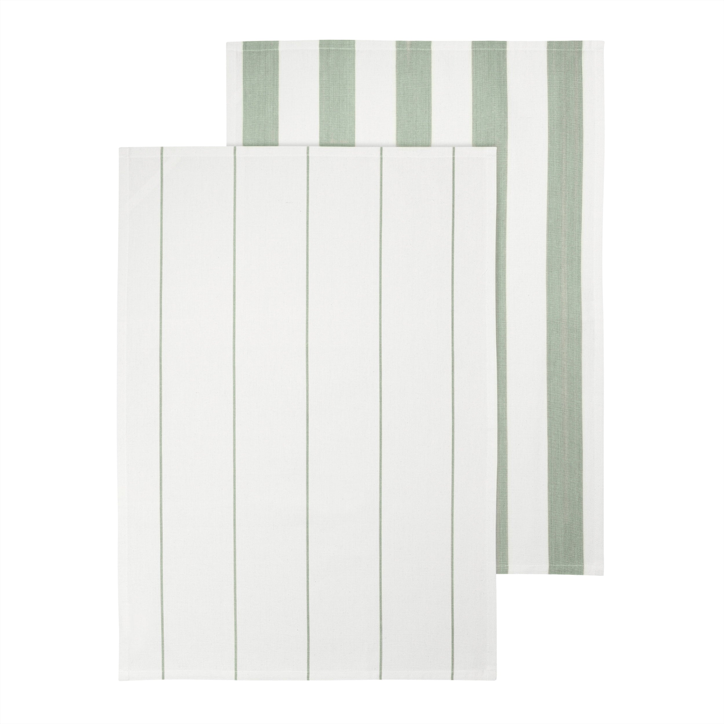 White towel with green stripes on a white background