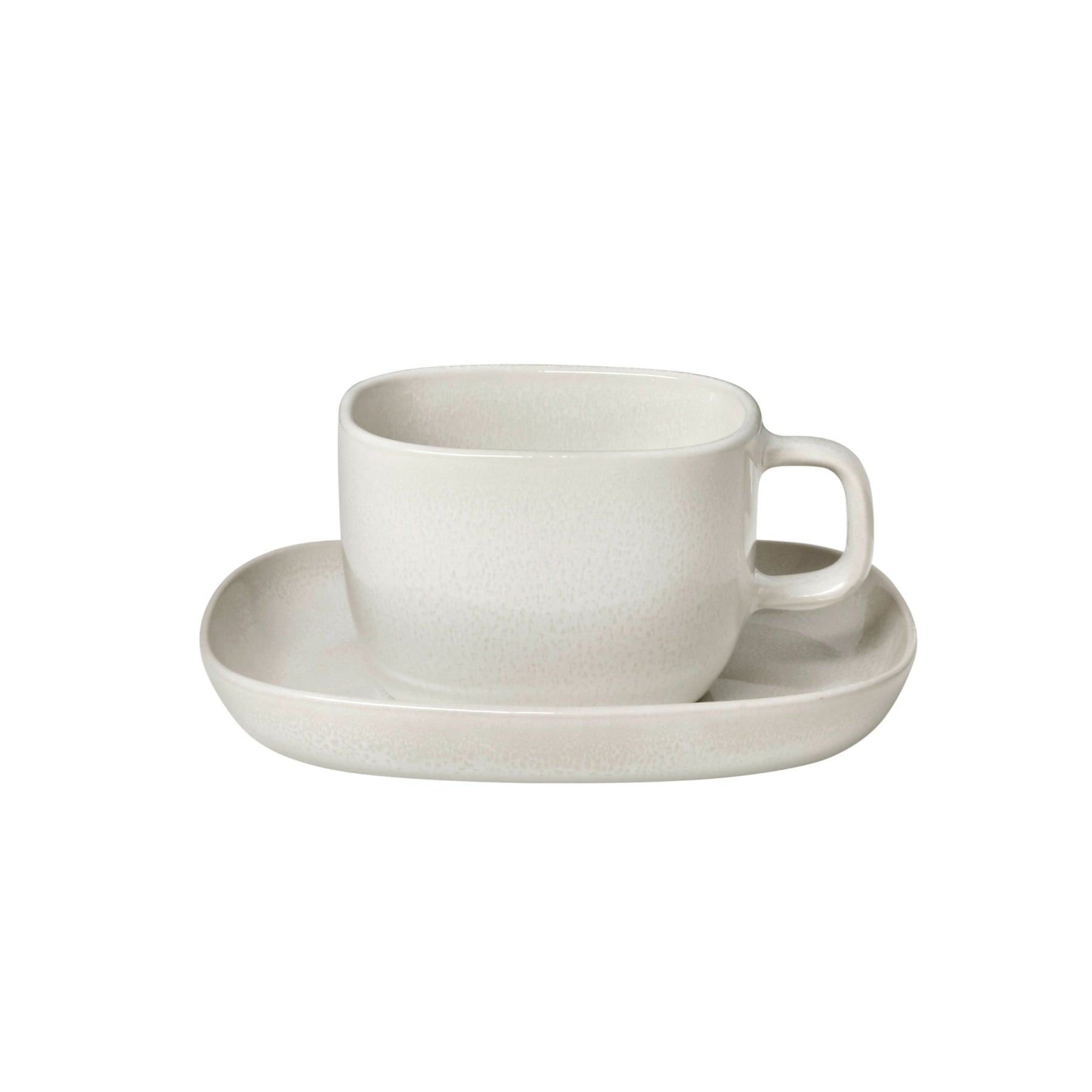 blomus VAHLO Stoneware Squared Coffee Cups with Saucers - Minimalist Modern Rounded Edge Dishware
