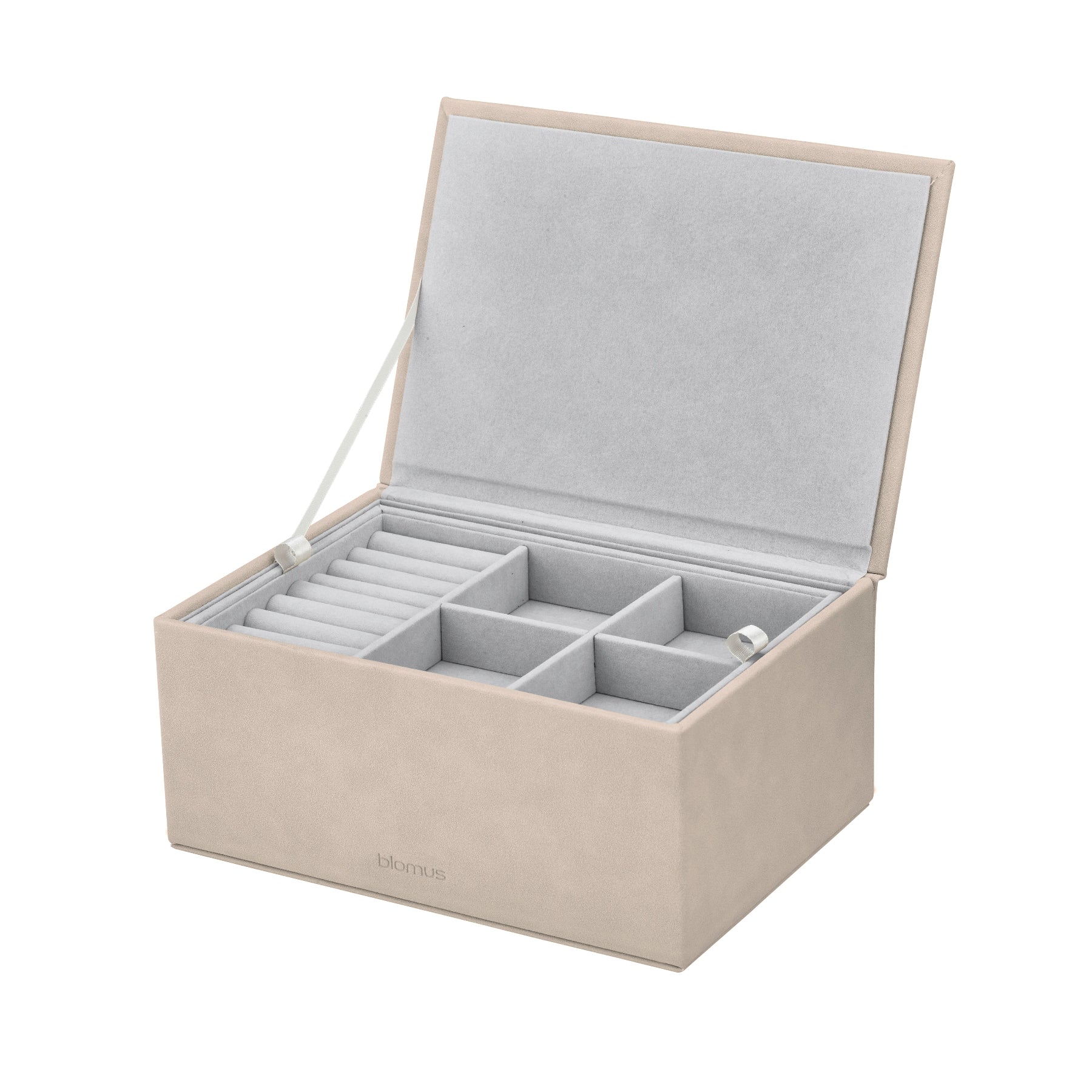 blomus SAHLA Faux Suede Luxury Jewelry Box Valet With Removable Tray, Deep Storage and Magnetic Lid