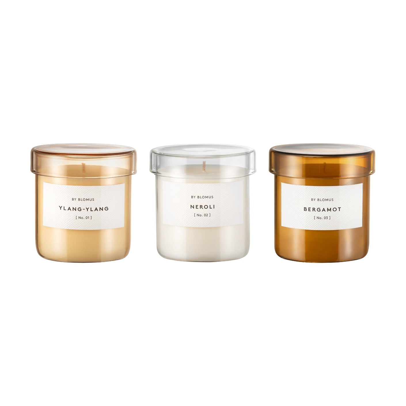 blomus VALOA Small Scented Jar Candles with Glass Containers and Wood Lids- Set of 3 - Soy Wax and Natural Oil Fragrance