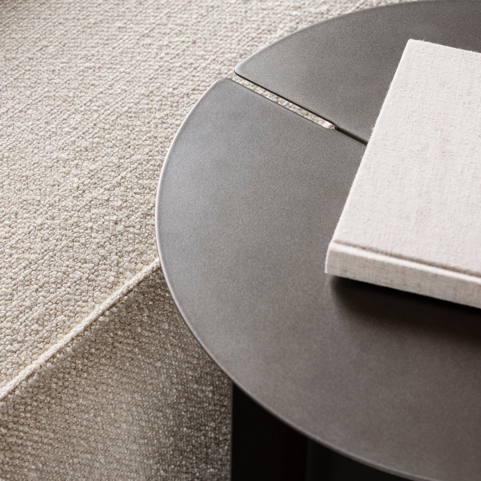 Detail view of powder coat finish of ORU Asian inspired side table by blomus