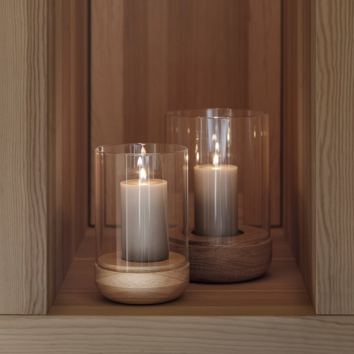 Blomus Lanto Hurricane Lamp with Wood Base