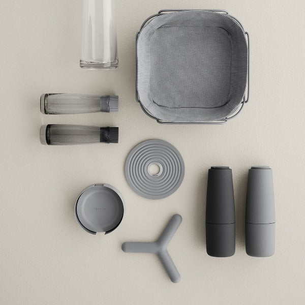 blomus kitchen servware items withe OOLONG silicone trivet hot pad in the center