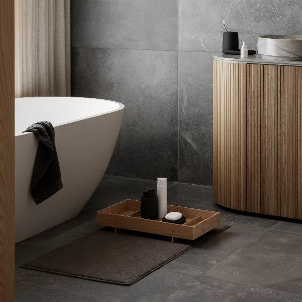 modern bathroom with Scandinavian design inspired bath hardware