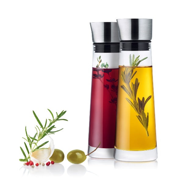 blomus ALINJO Glass Oil and Vinegar Serving Set with Stainless Lid for Dining Table or Kitchen Organization