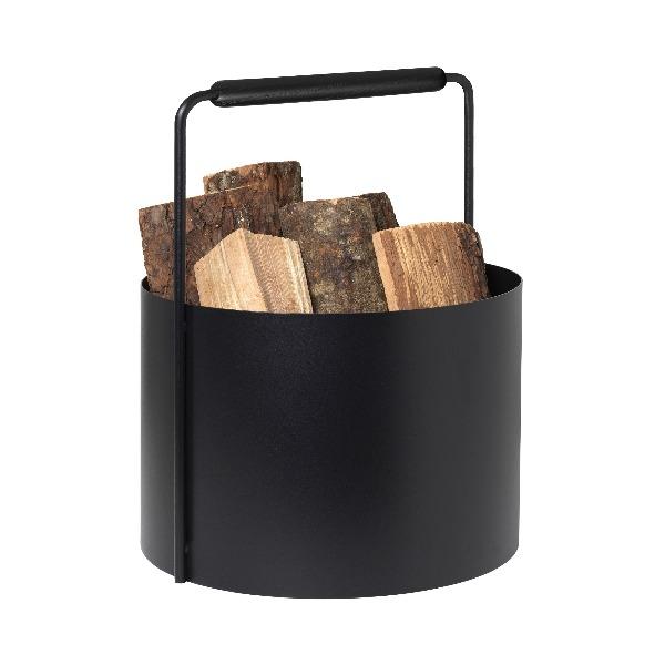 blomus ASHI Log Carrier with Oak Wood Handle - Modern Log Basket