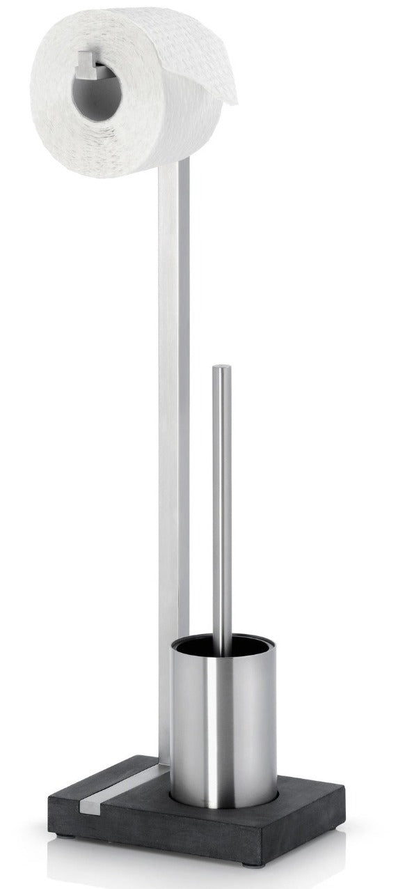 blomus MENOTO Freestanding Toilet Paper Holder with Toilet Brush and Small Holder - Brushed Stainless