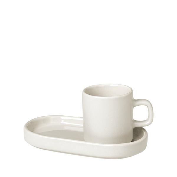 blomus PILAR Modern Stoneware Espresso Cups with Oval Trays - Dishware Demitasse and Snack Dish Set of 2