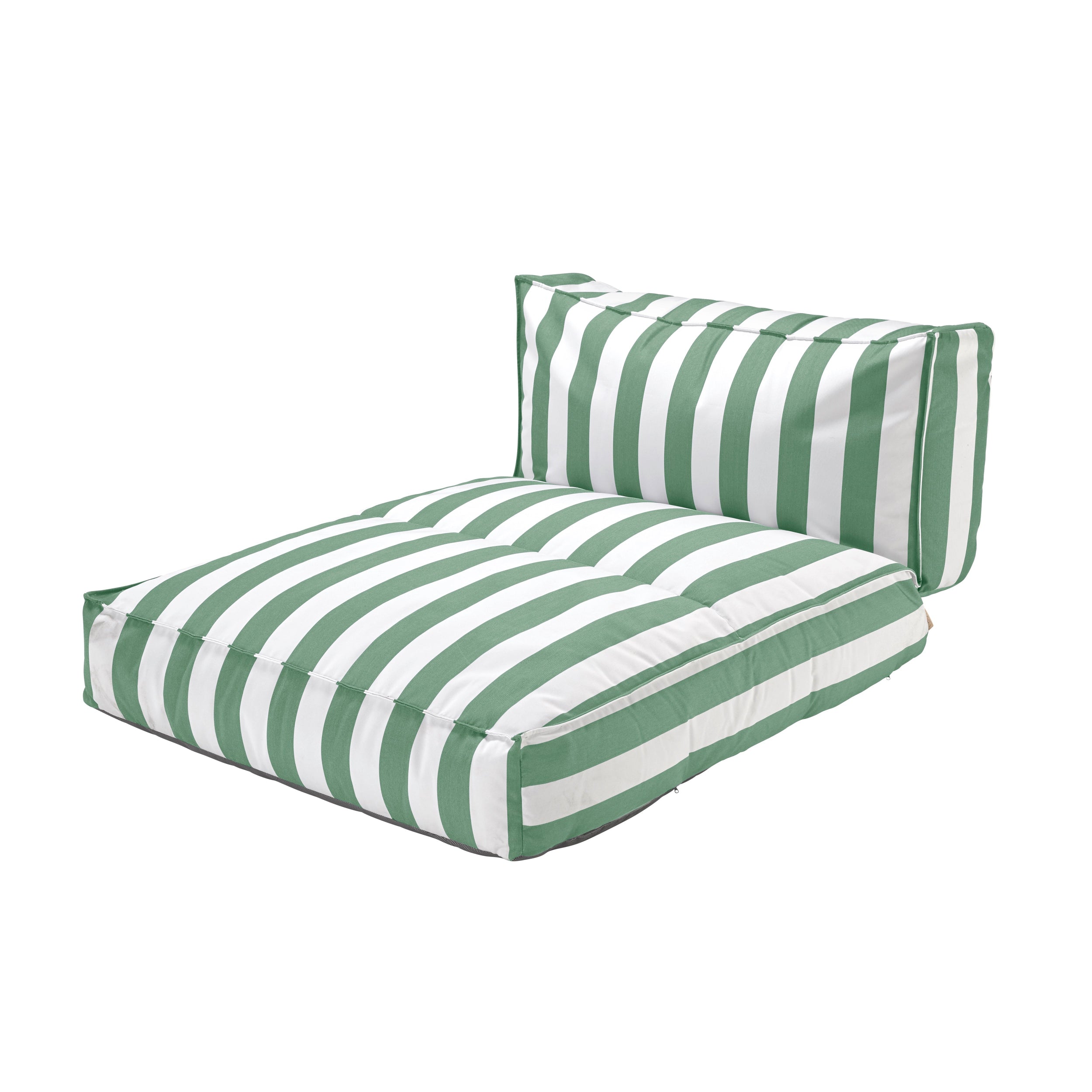 Green and white striped cushioned chair on a white background