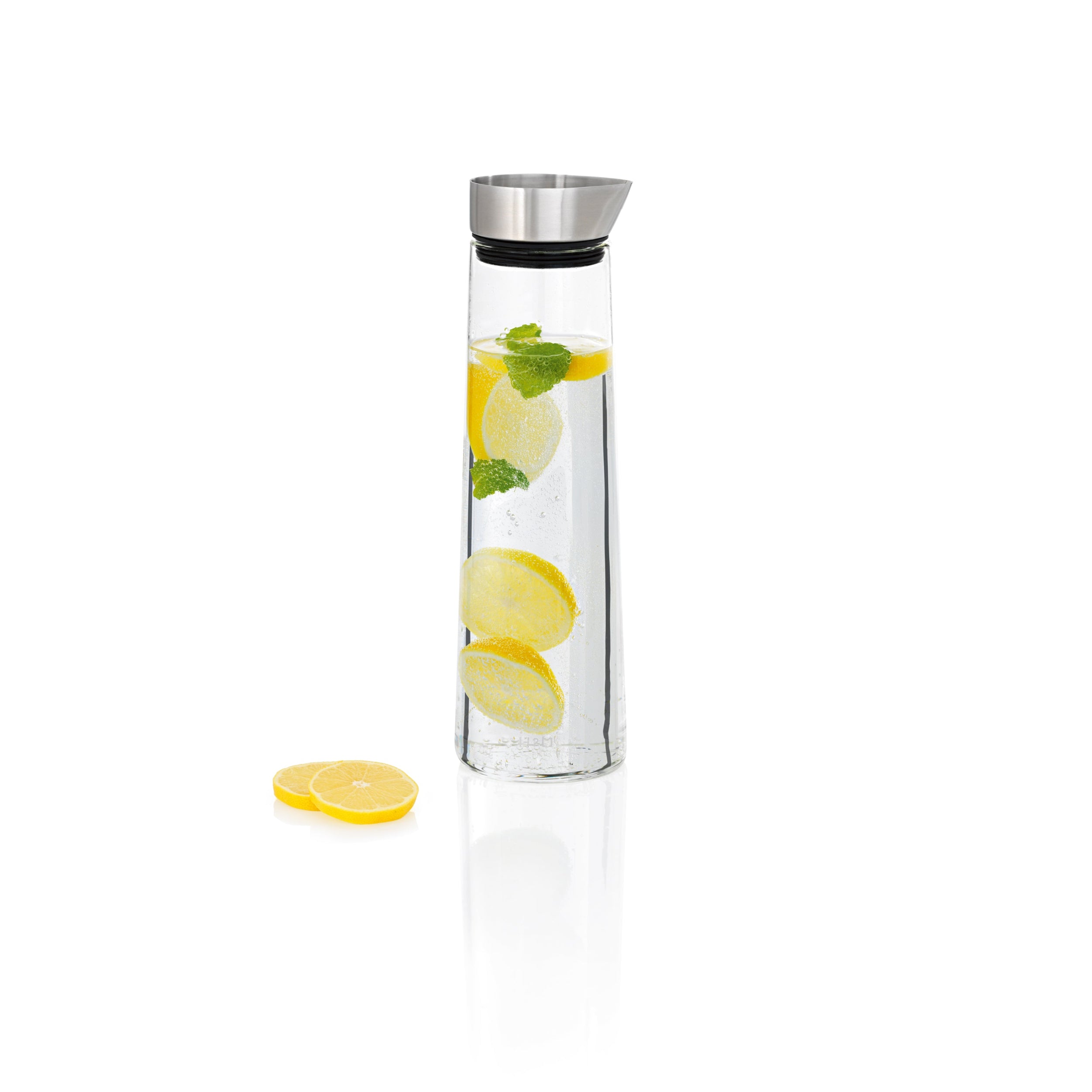 blomus ACQUA Glass Water Carafe with Stainless Steel Pourer – Hand Blown Modern Water Pitcher