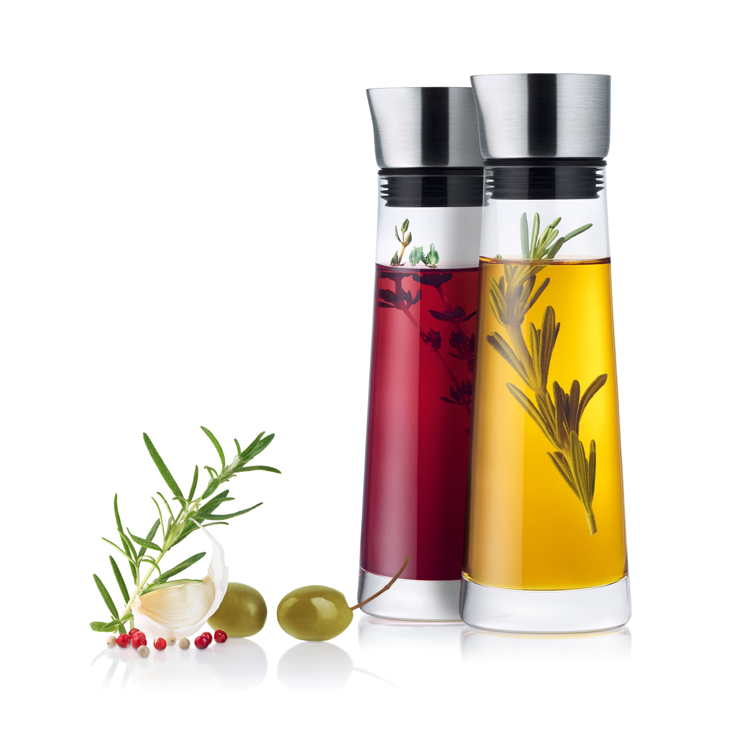 blomus ALINJO Glass Oil and Vinegar Serving Set with Stainless Lid for Dining Table or Kitchen Organization