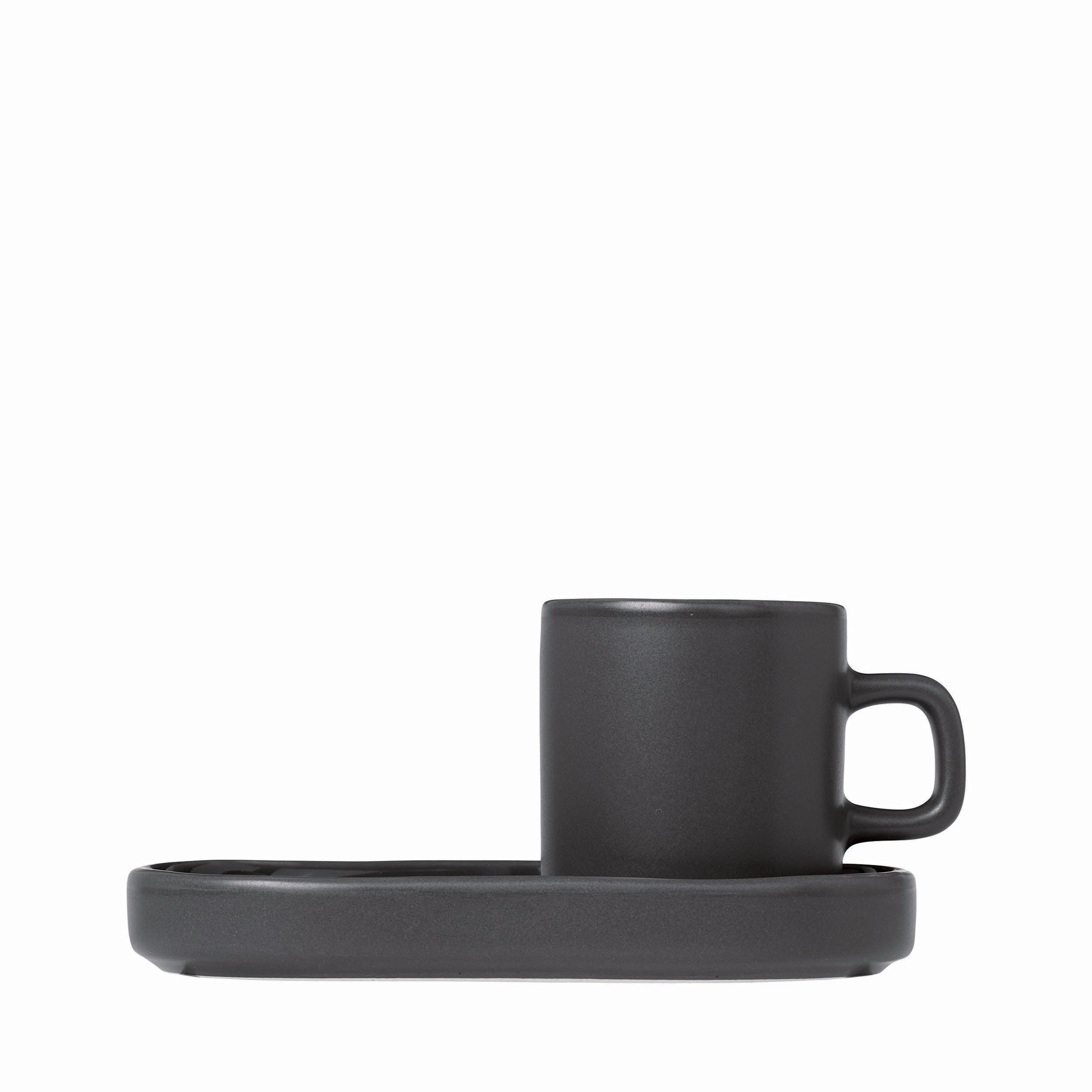 Espresso Cups with Trays - PILAR Pewter Side View
