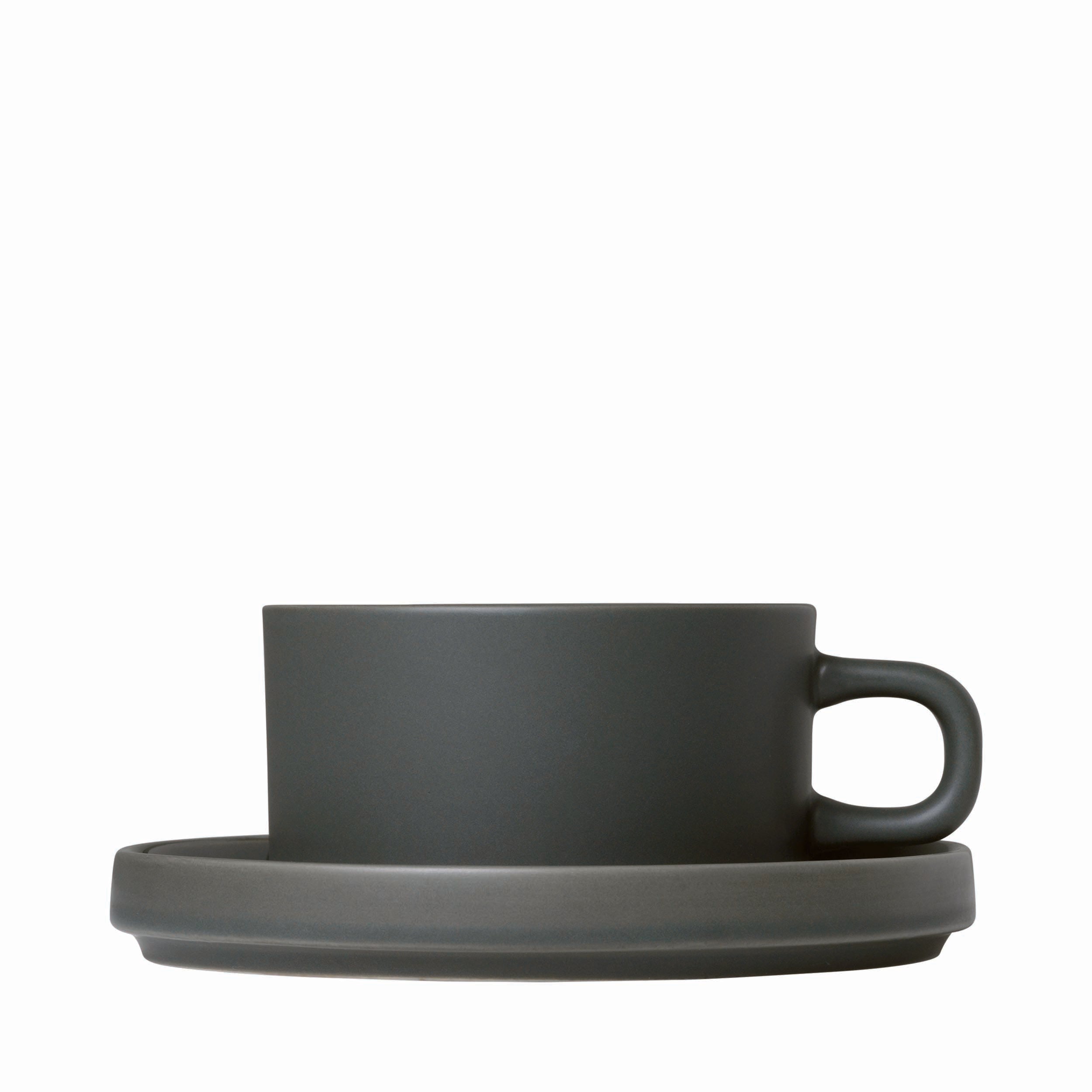blomus PILAR Modern Stoneware Tea Cups with Saucers - Dishware Tea Service Set of 2