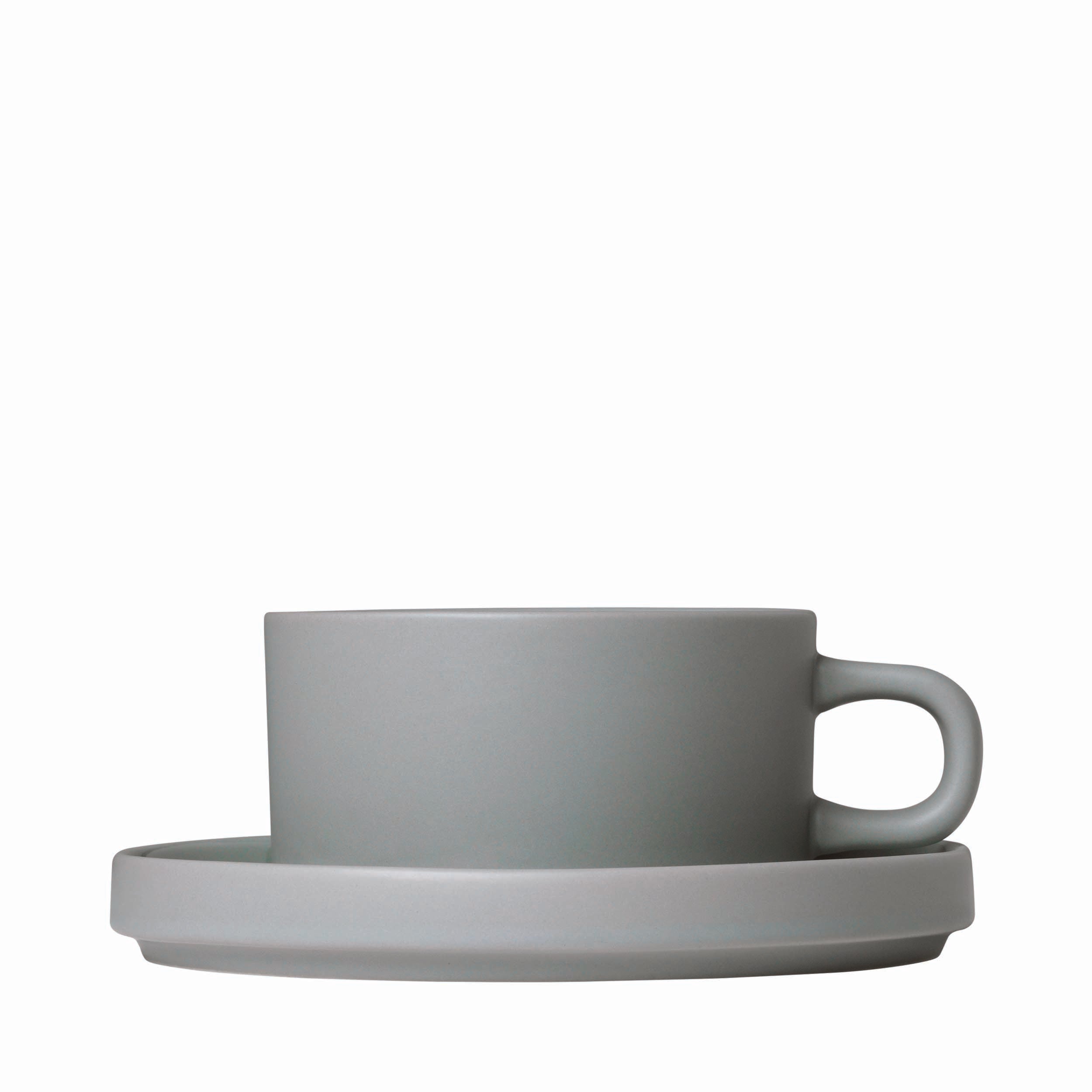 blomus PILAR Modern Stoneware Tea Cups with Saucers - Dishware Tea Service Set of 2