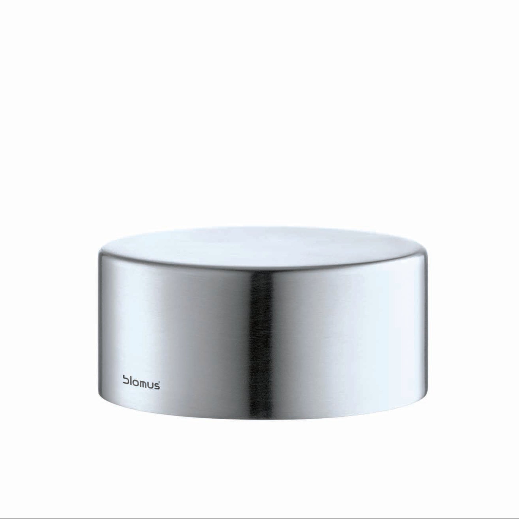 Silver cylindrical torch cap with 'Blomus' branding on a white background