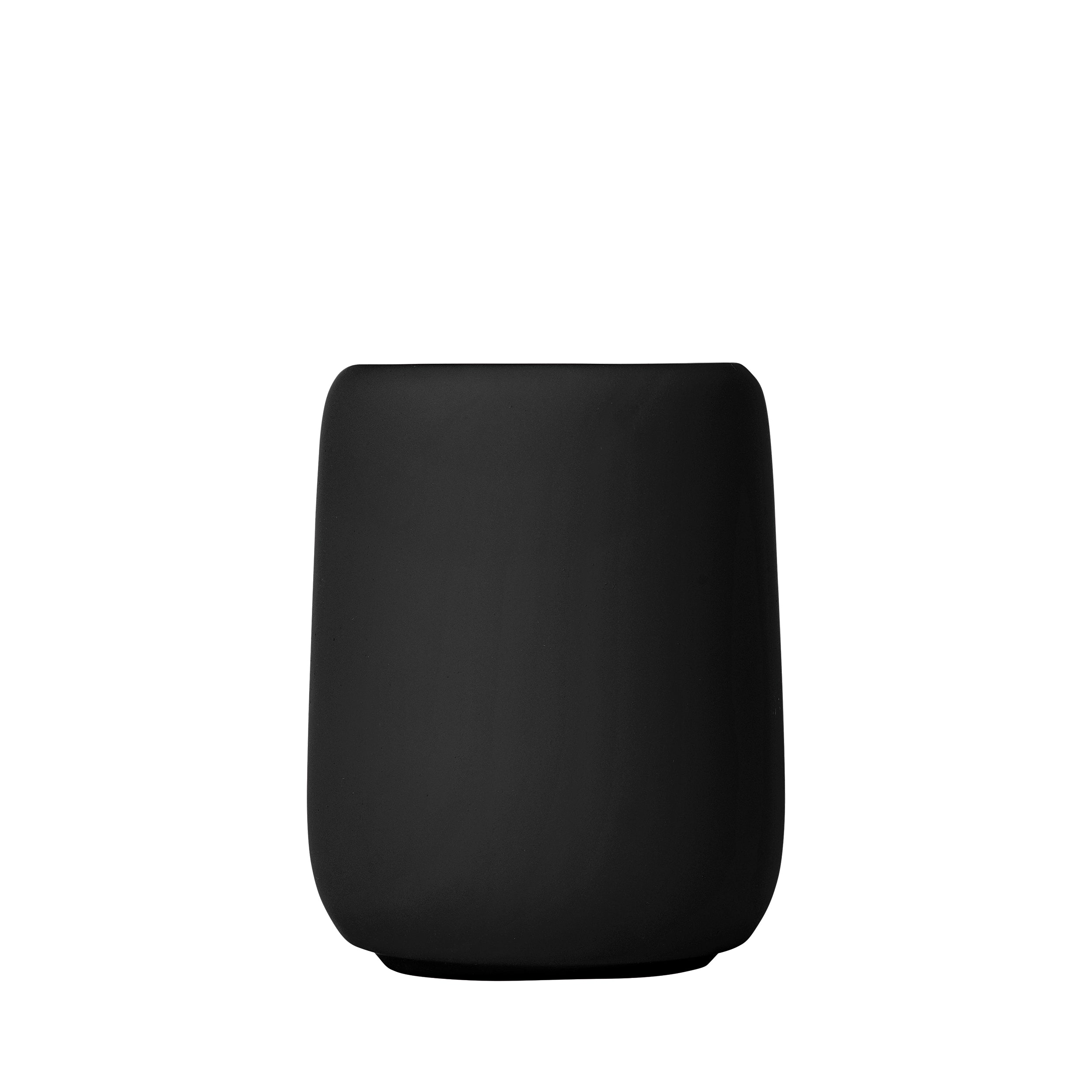 blomus SONO Modern Bathroom Countertop Tumbler and Toothbrush Holder Organizer - Ceramic Soft Touch Black