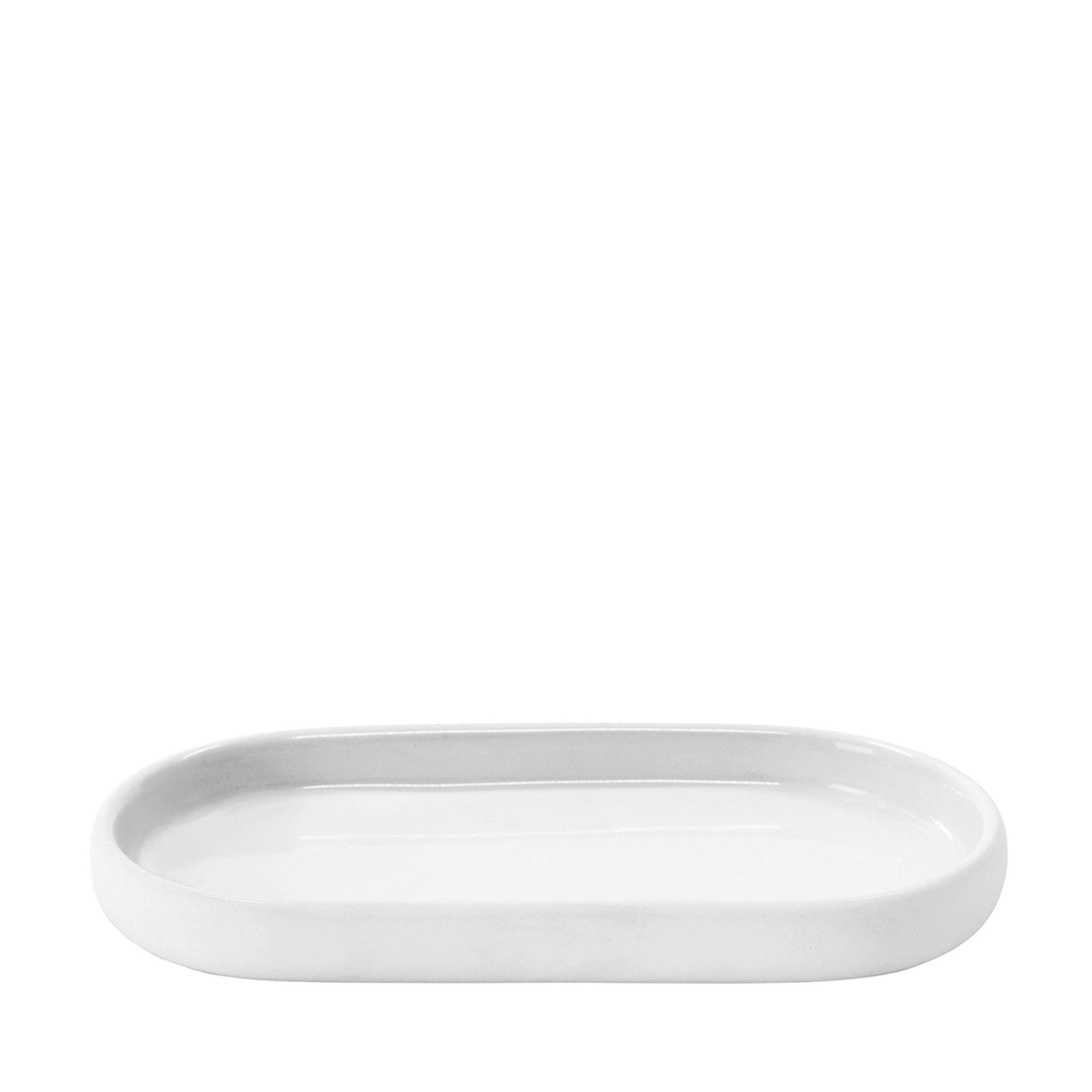 blomus SONO Modern Bathroom Countertop Oval Tray Organizer - Ceramic Soft Touch White