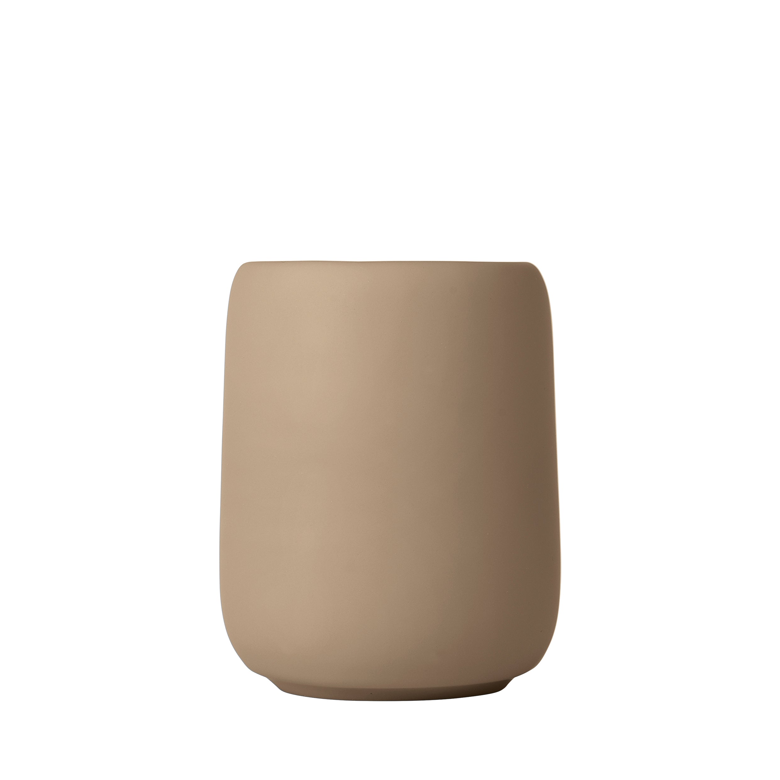 blomus SONO Modern Bathroom Countertop Tumbler and Toothbrush Holder Organizer - Ceramic Soft Touch Tan