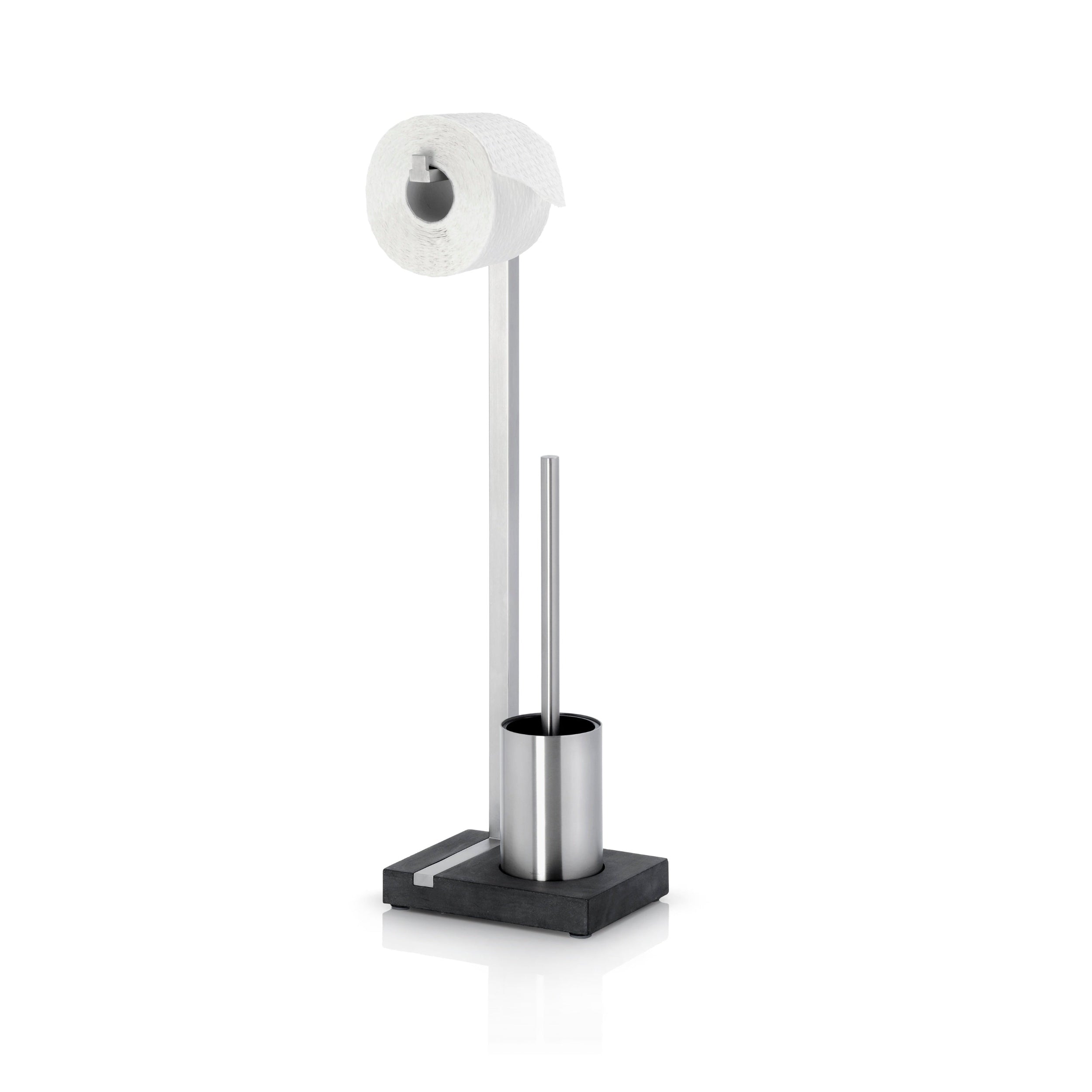 blomus MENOTO Freestanding Toilet Paper Holder with Toilet Brush and Small Holder - Brushed Stainless