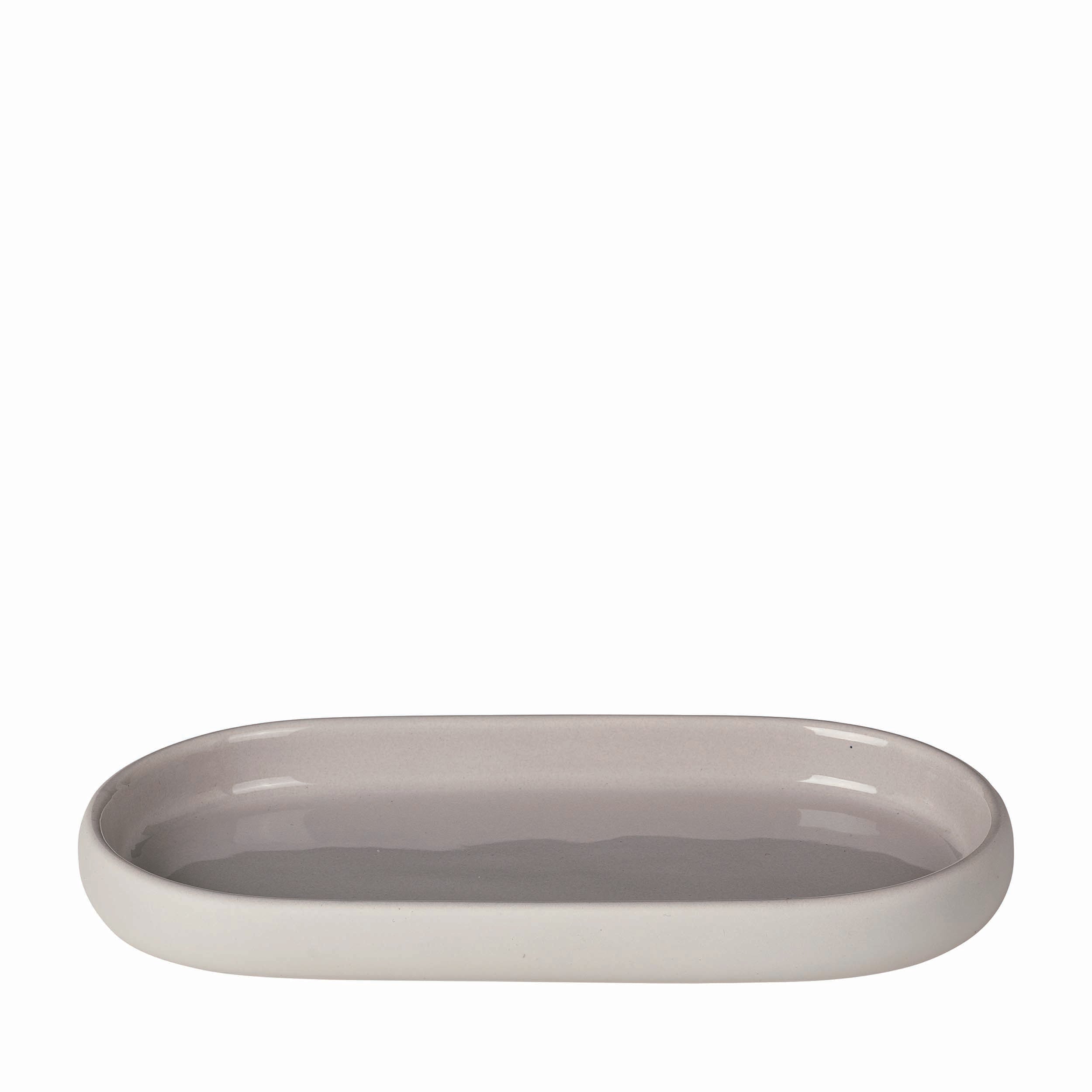 blomus SONO Modern Bathroom Countertop Oval Tray Organizer - Ceramic Soft Touch Moonbeam