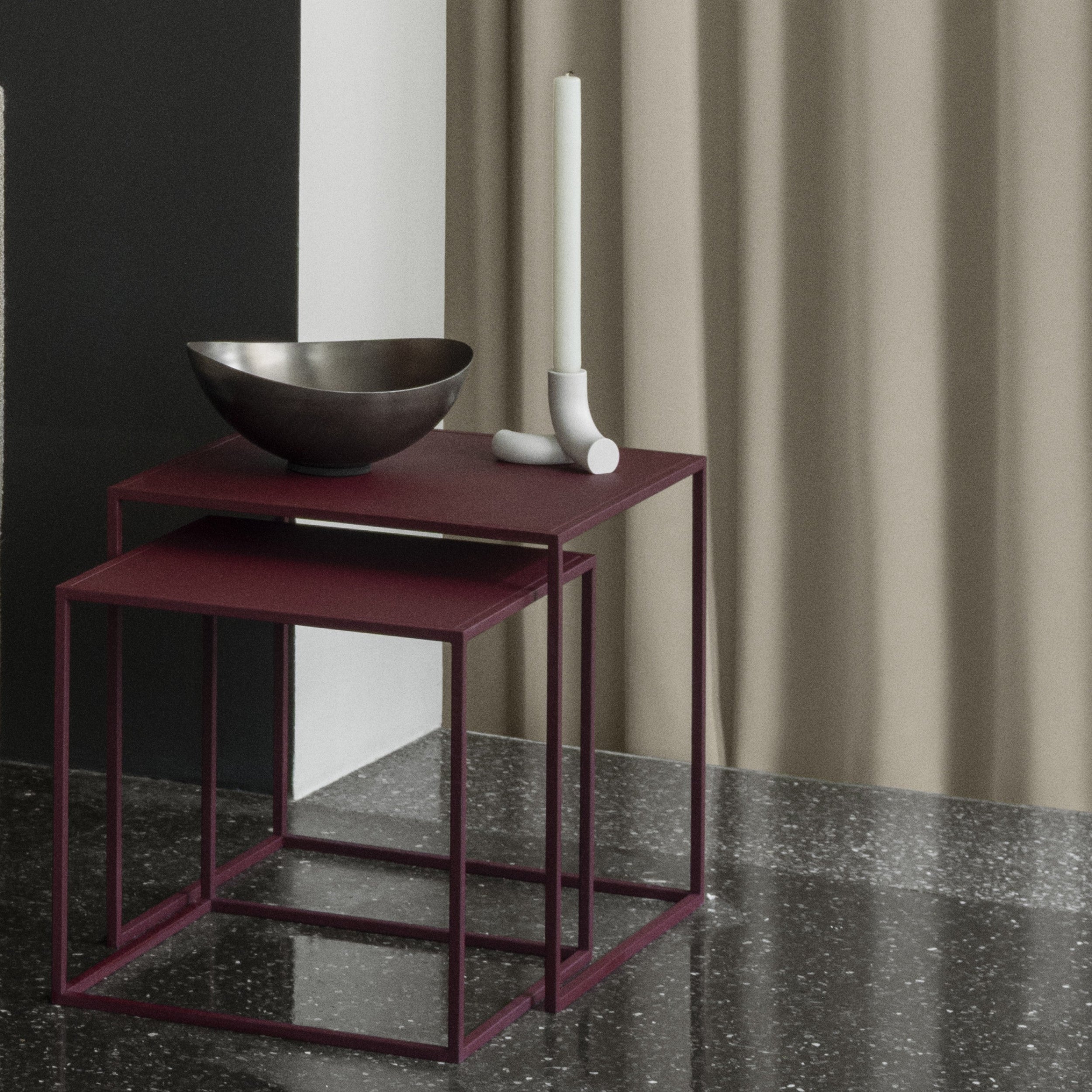 DODLE Candle Holder on a FERA Table with an ONDEA Bowl in a lifestyle setting.