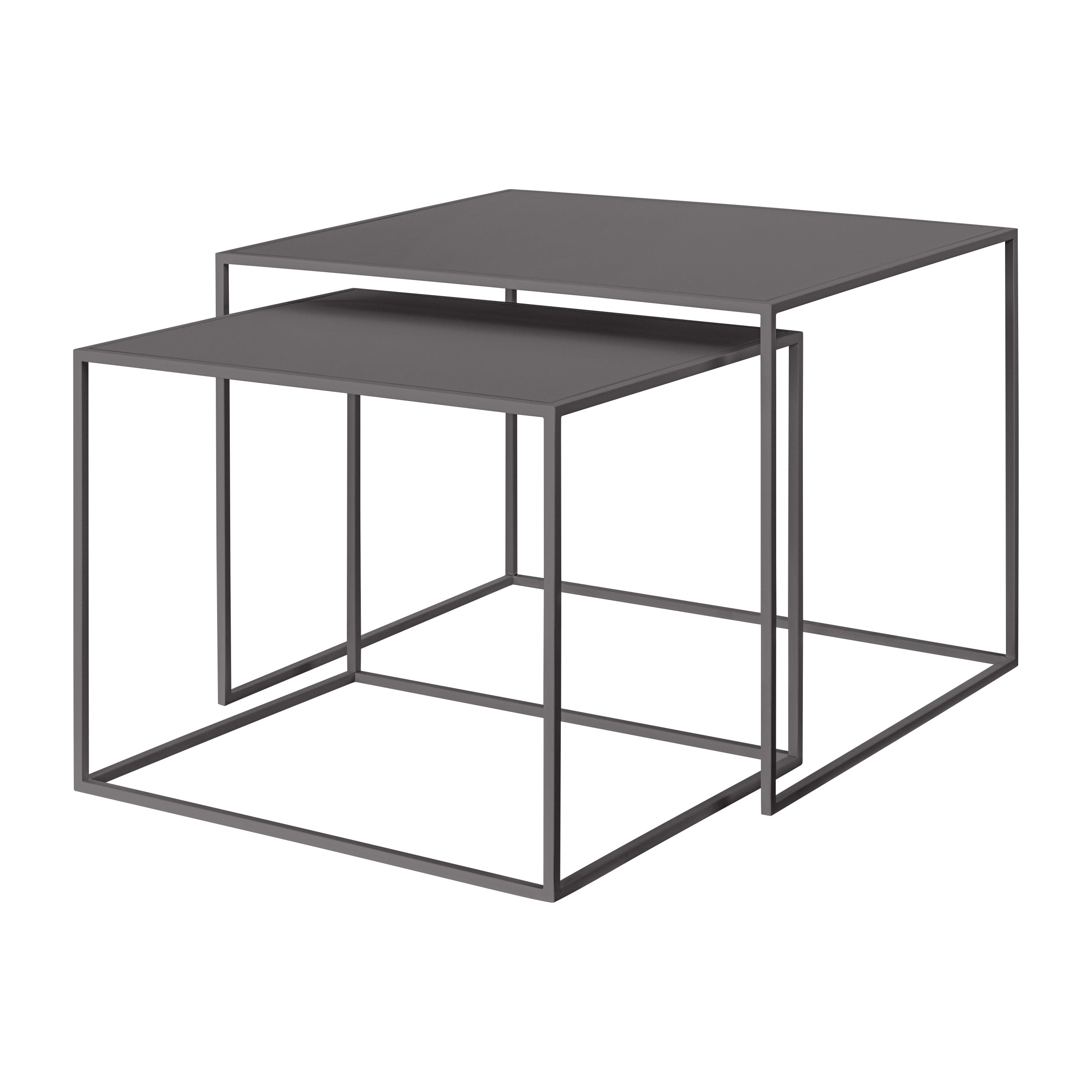 Set of two gray nesting tables on a white background