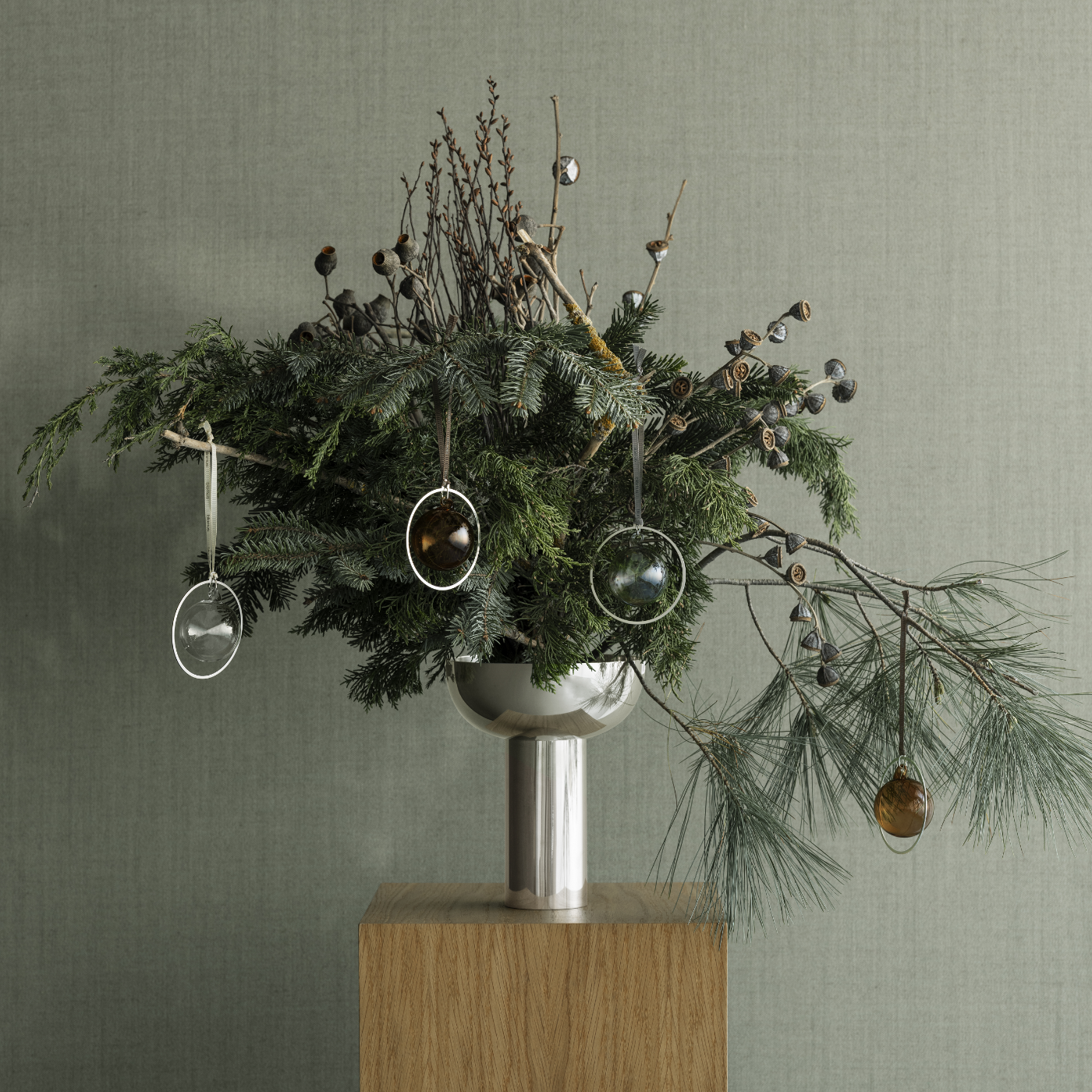 Unique Modern Christmas decoration with blomus KITAI glass ornaments with stainless steel ring 