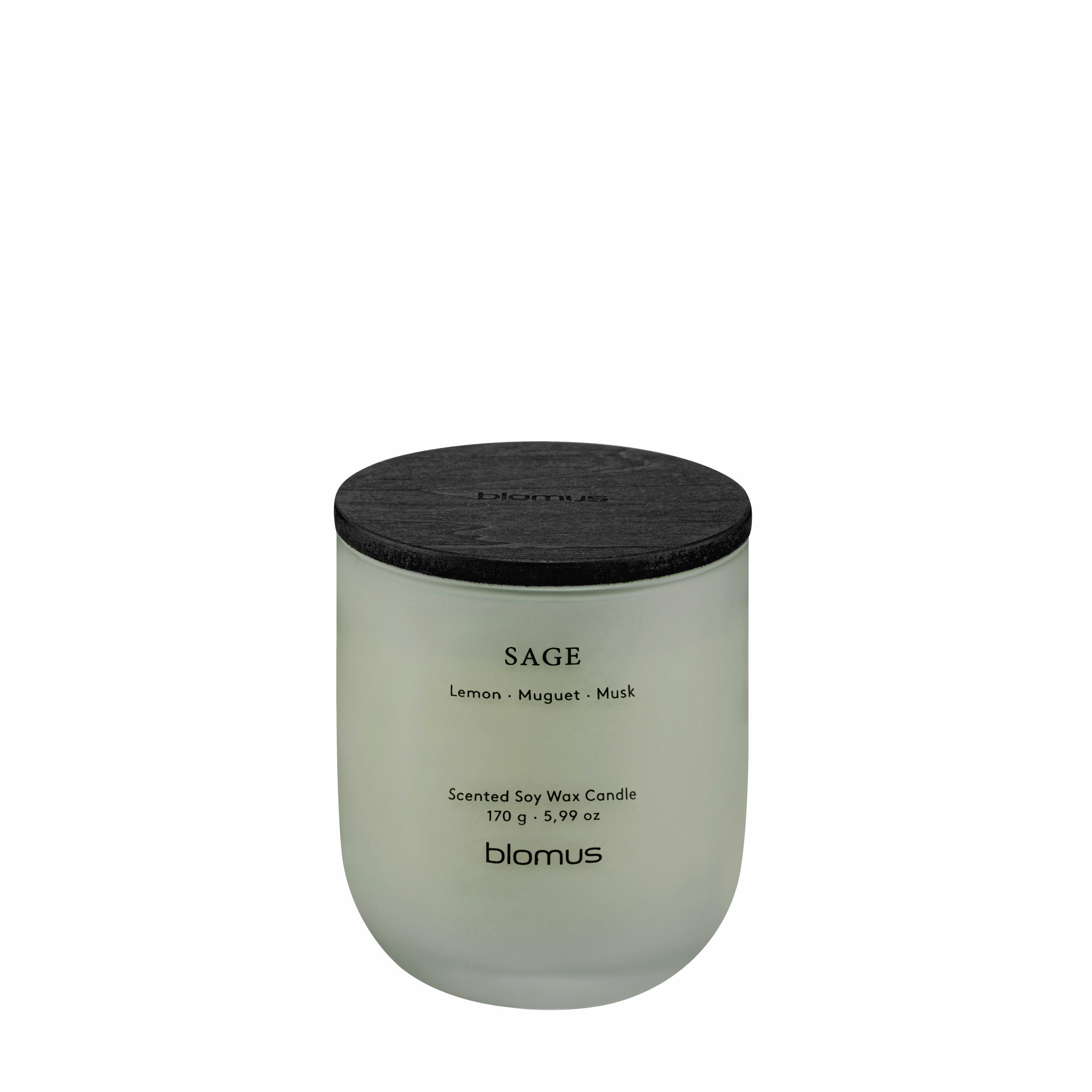 Scented candle labeled 'Sage' by blomus on a white background