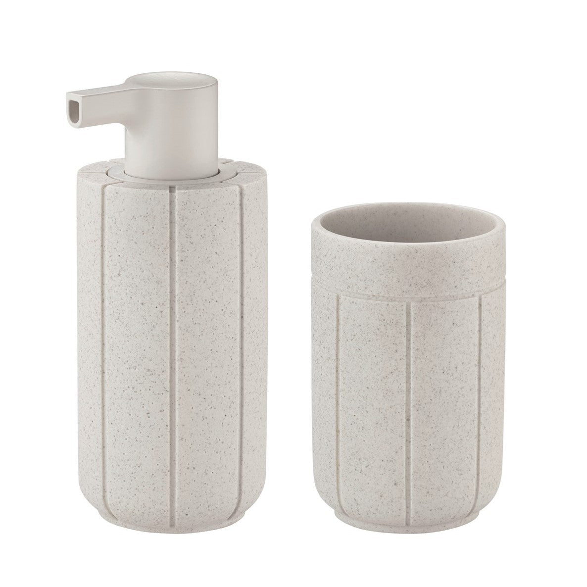 blomus KUA Bathroom Accessory Set - Recycled Polyresin Soap Dispenser, Tumbler & Tray Organizer - Modern Organic