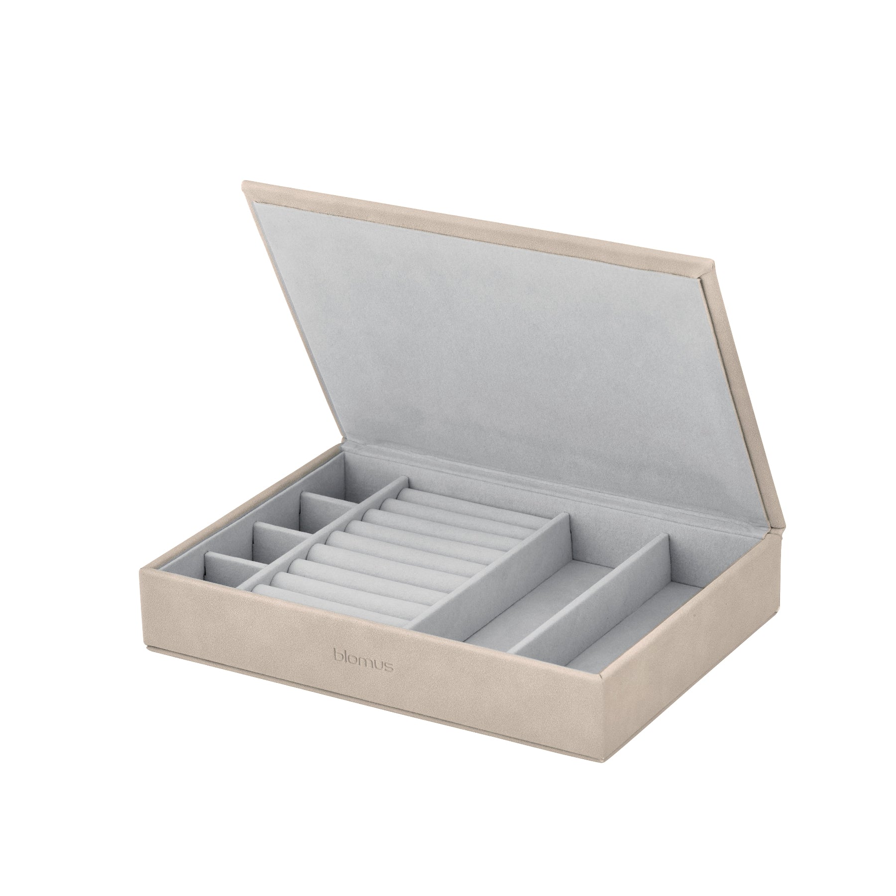 blomus SAHLA Faux Suede Luxury Jewelry Box Valet With Removable Tray and Magnetic Lid