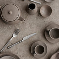 KUMI Stoneware Coffee Cups With Saucers - Set of 2 - 6.4 oz / 190ml